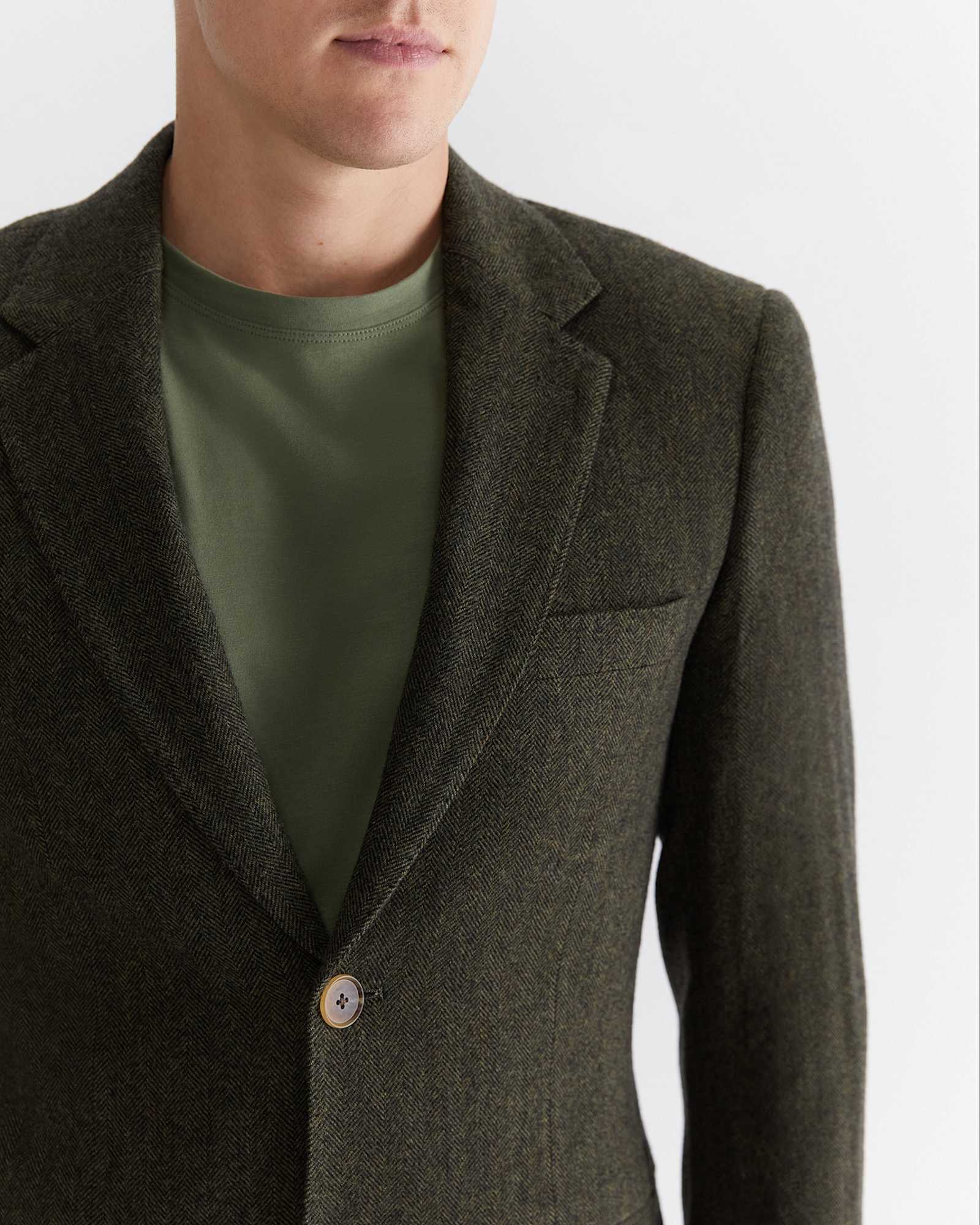 Herringbone Wool Blazer in MOSS