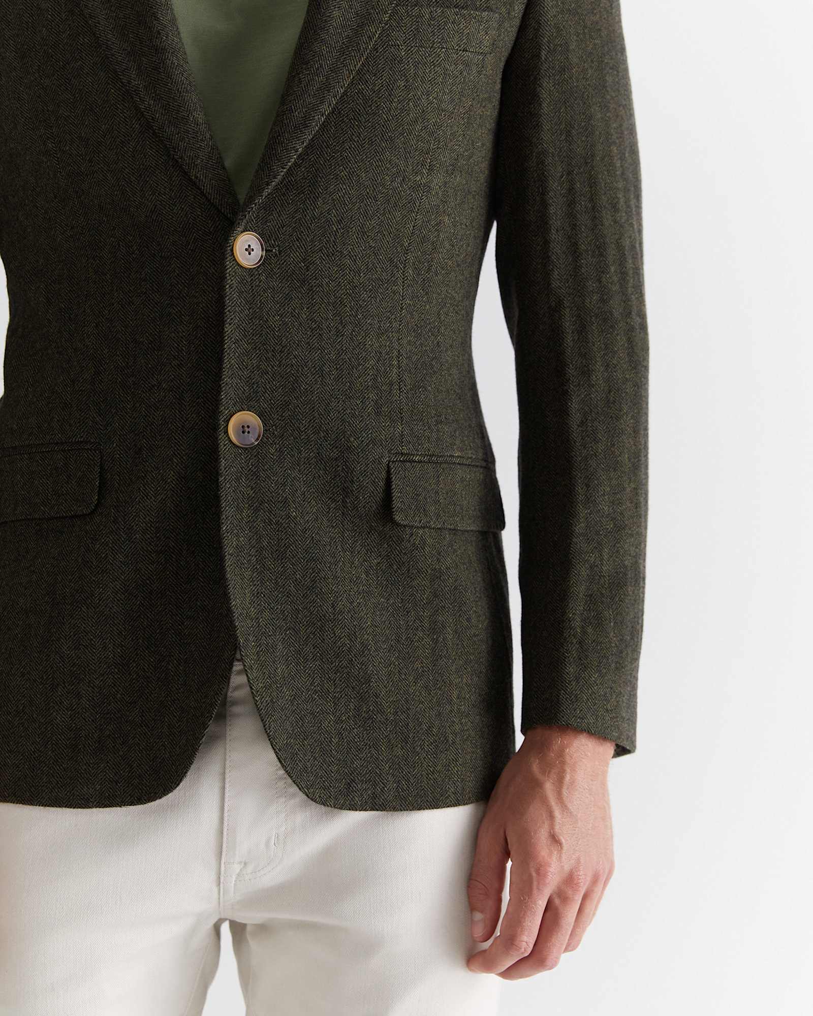 Herringbone Wool Blazer in MOSS