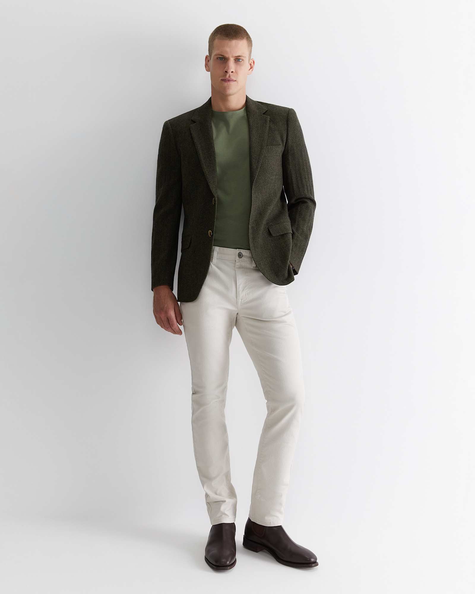 Herringbone Wool Blazer in MOSS