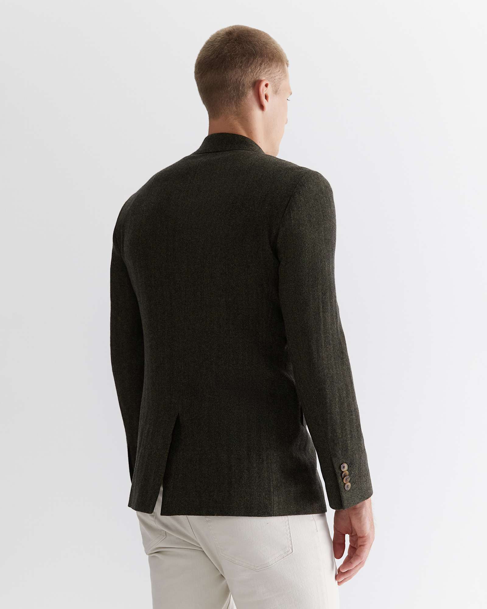Herringbone Wool Blazer in MOSS