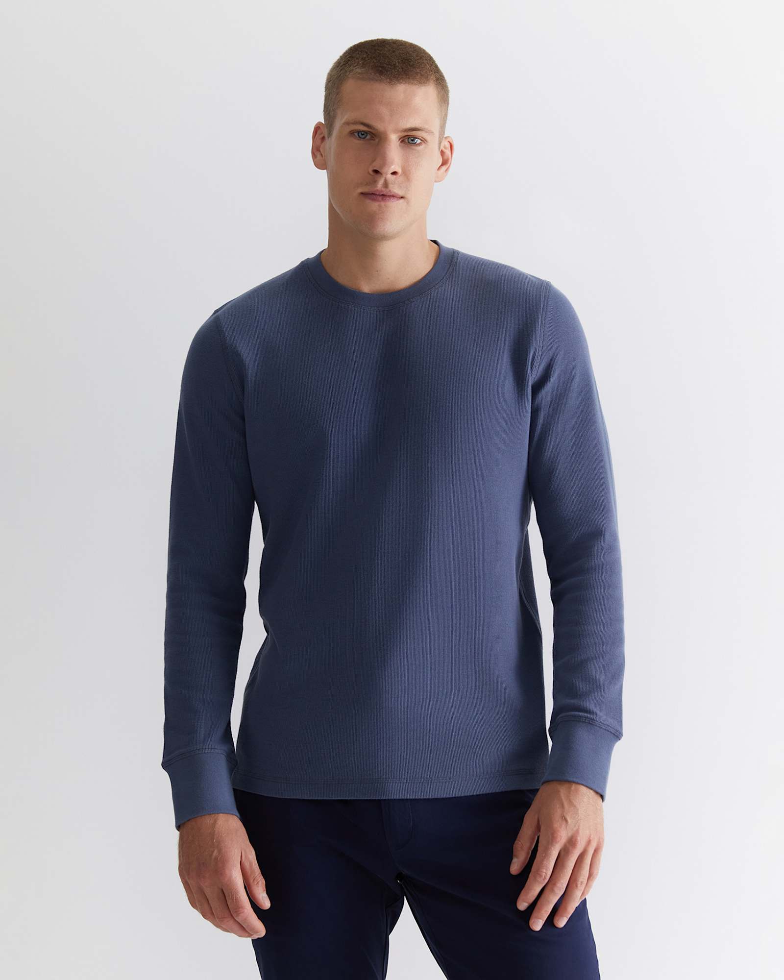 Willcath Textured Long Sleeve Tee in STEEL BLUE