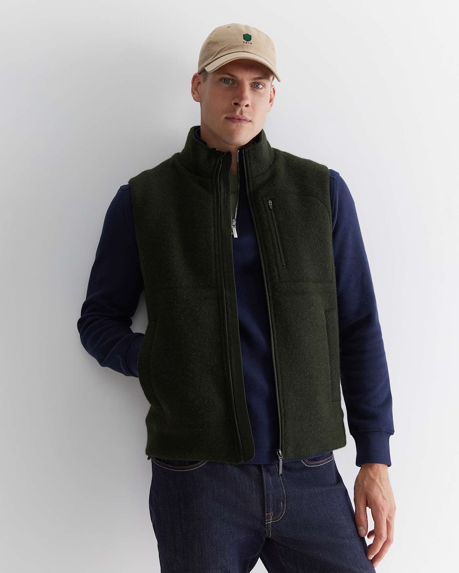 Salford Wool Blend Vest in KHAKI