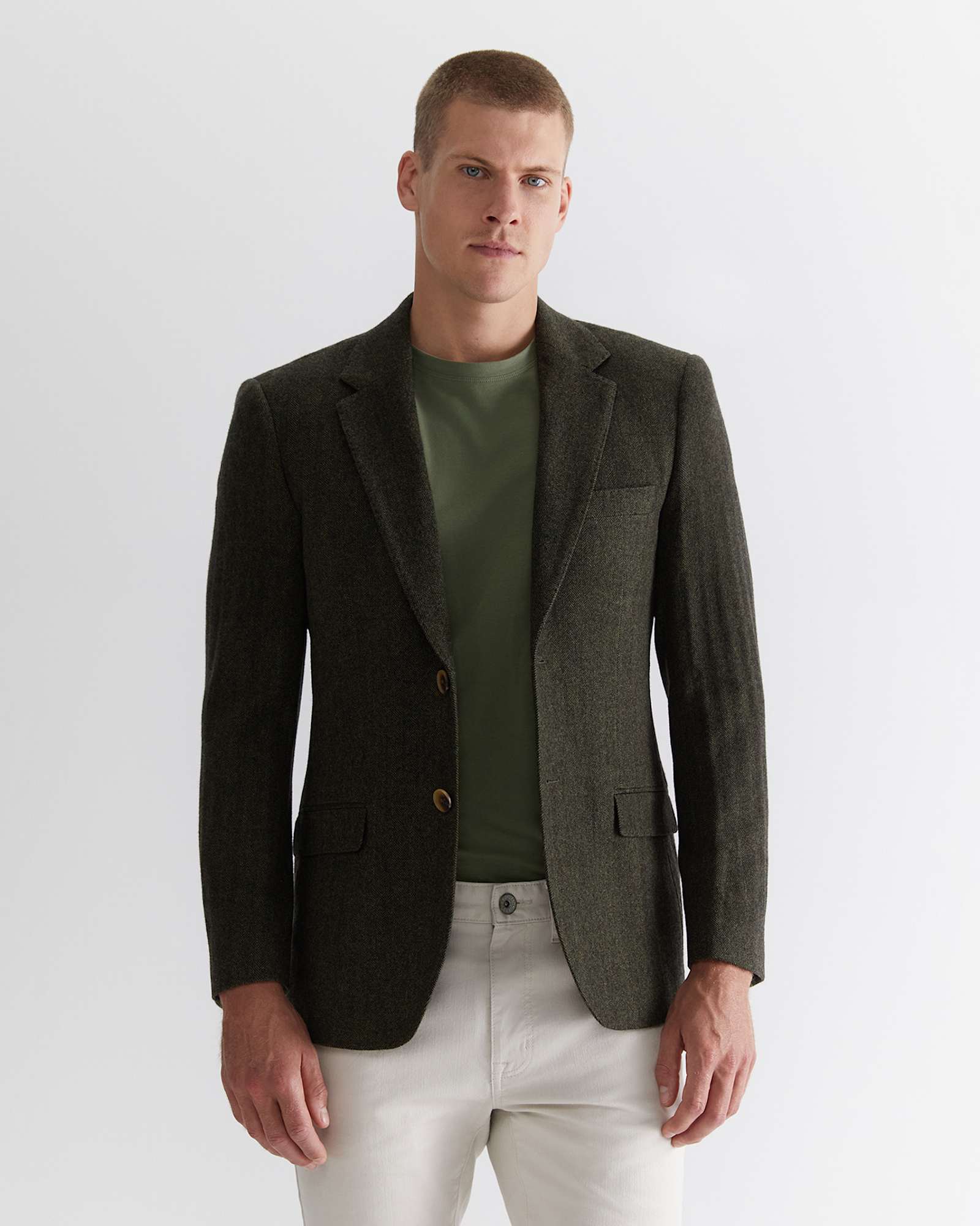 Herringbone Wool Blazer in MOSS