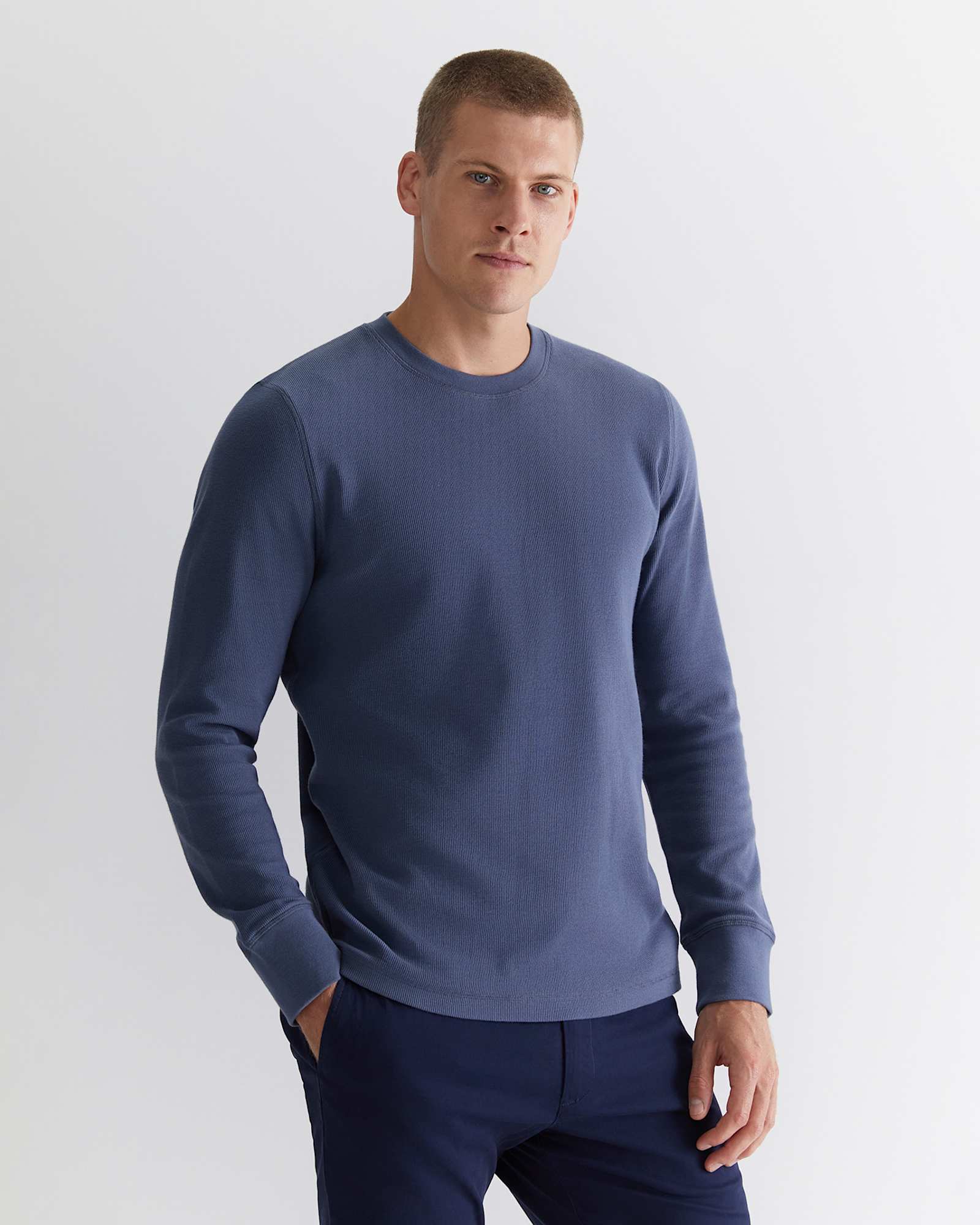 Willcath Textured Long Sleeve Tee in STEEL BLUE