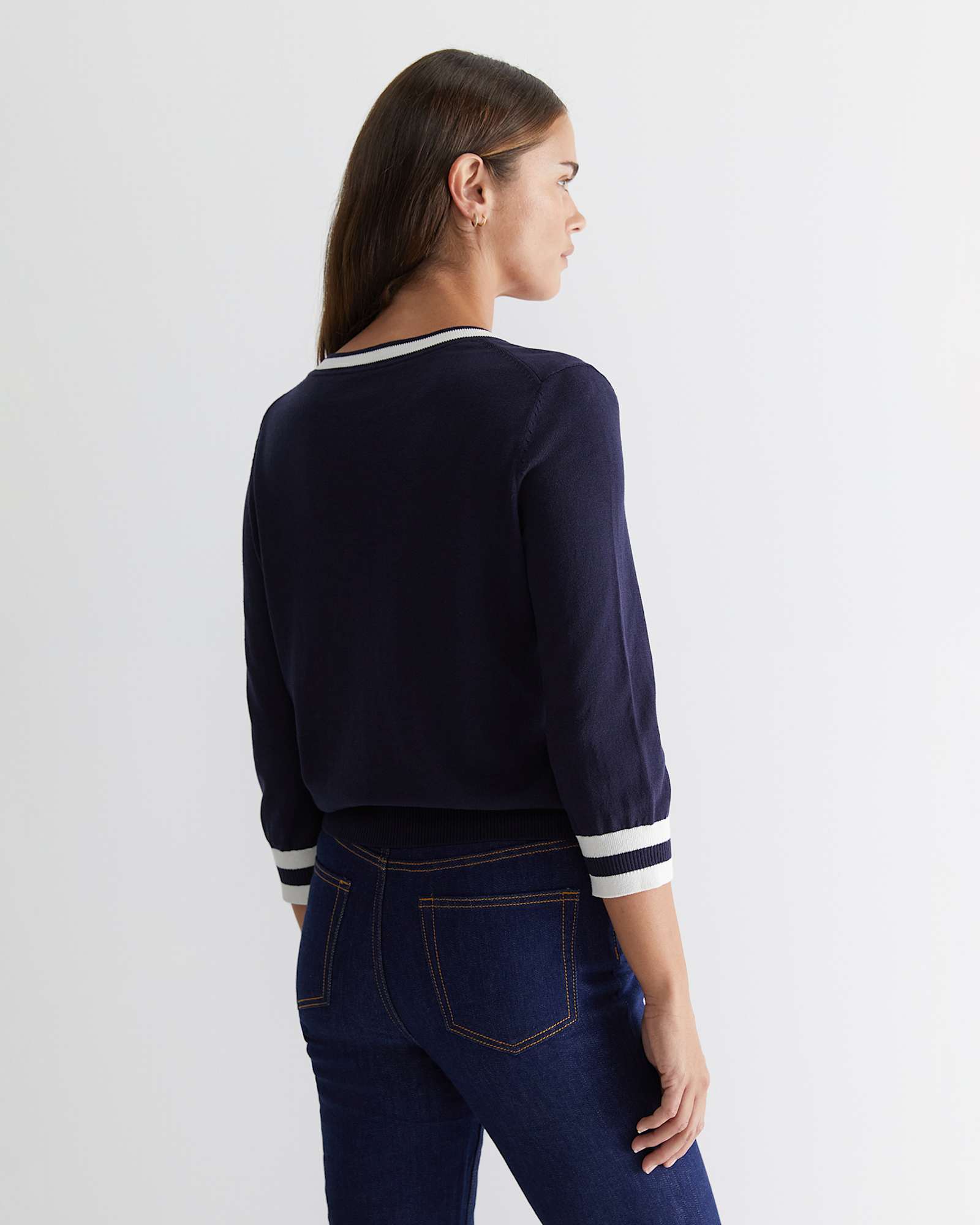 Alphine Silk Blend Knit Top in NAVY MULTI