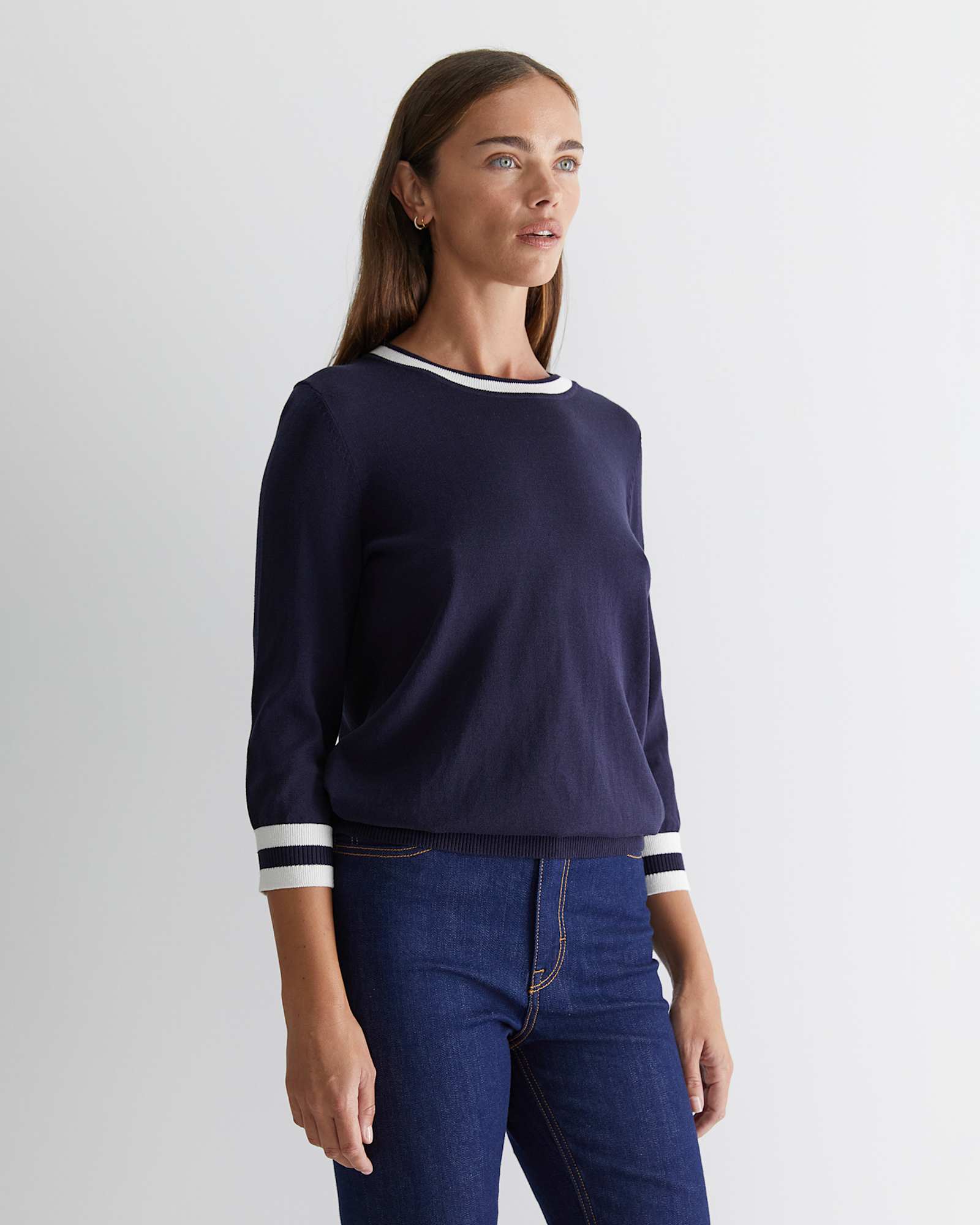 Alphine Silk Blend Knit Top in NAVY MULTI