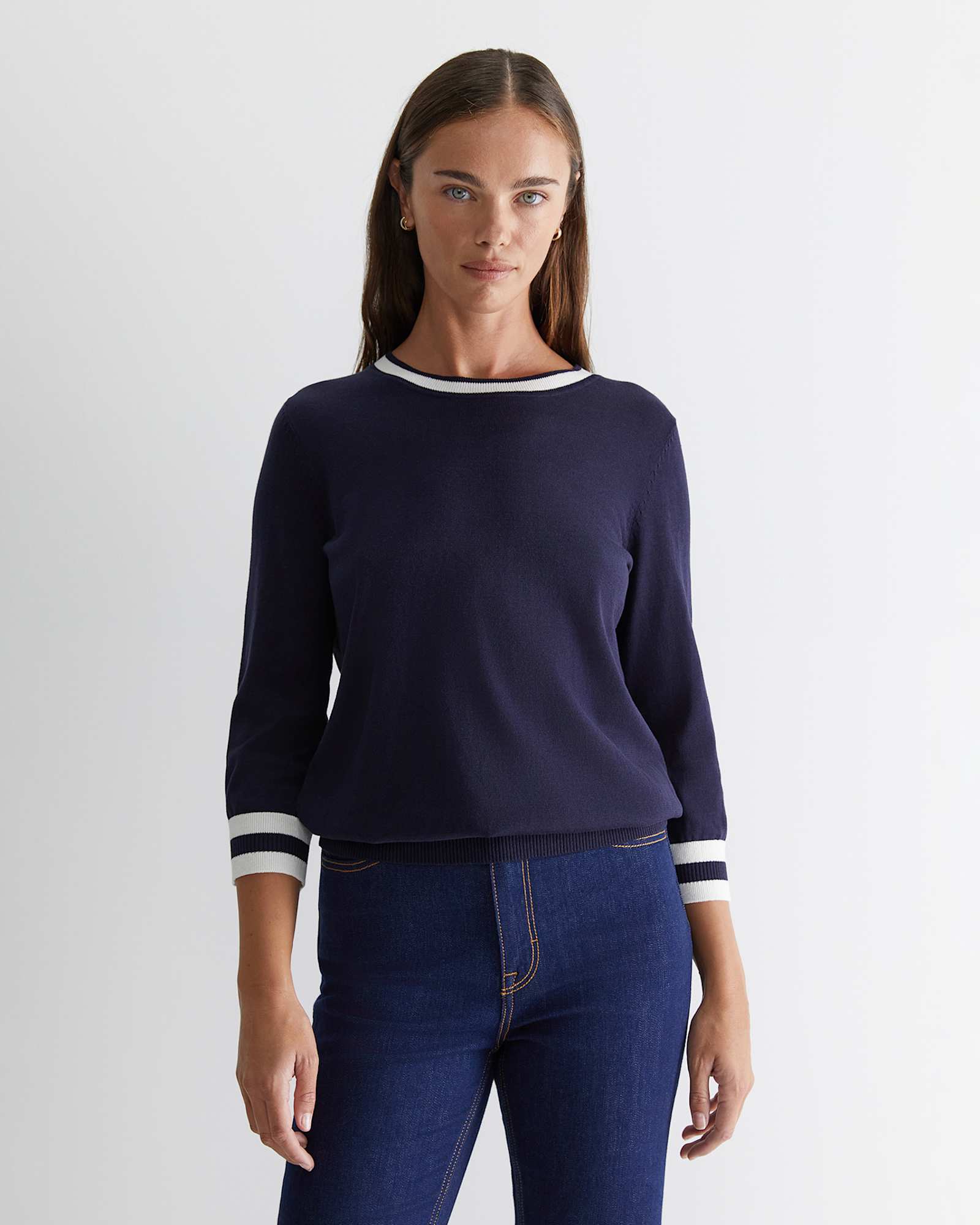Alphine Silk Blend Knit Top in NAVY MULTI