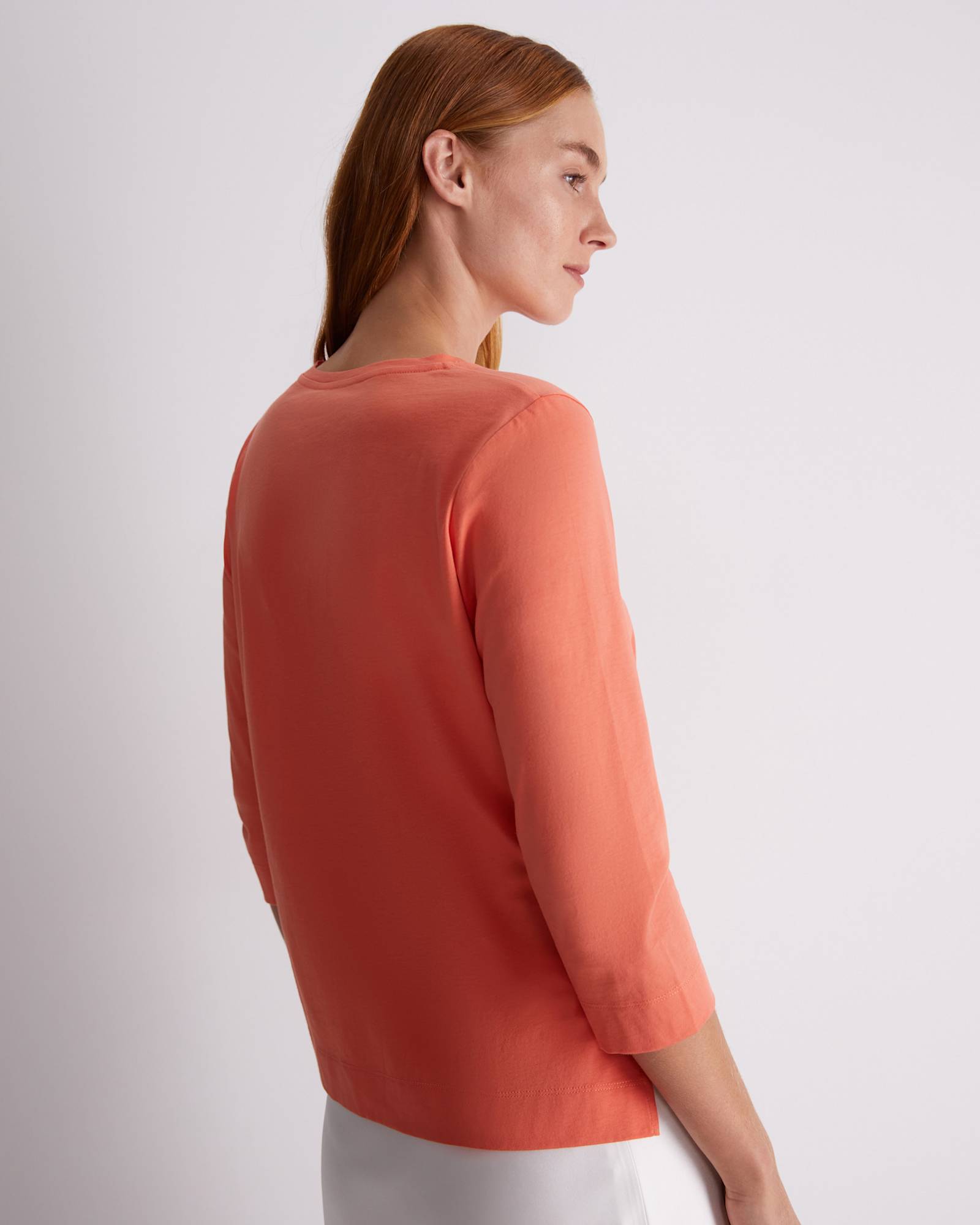 Cotton Crew 3 Quarter Sleeve T-Shirt in APRICOT