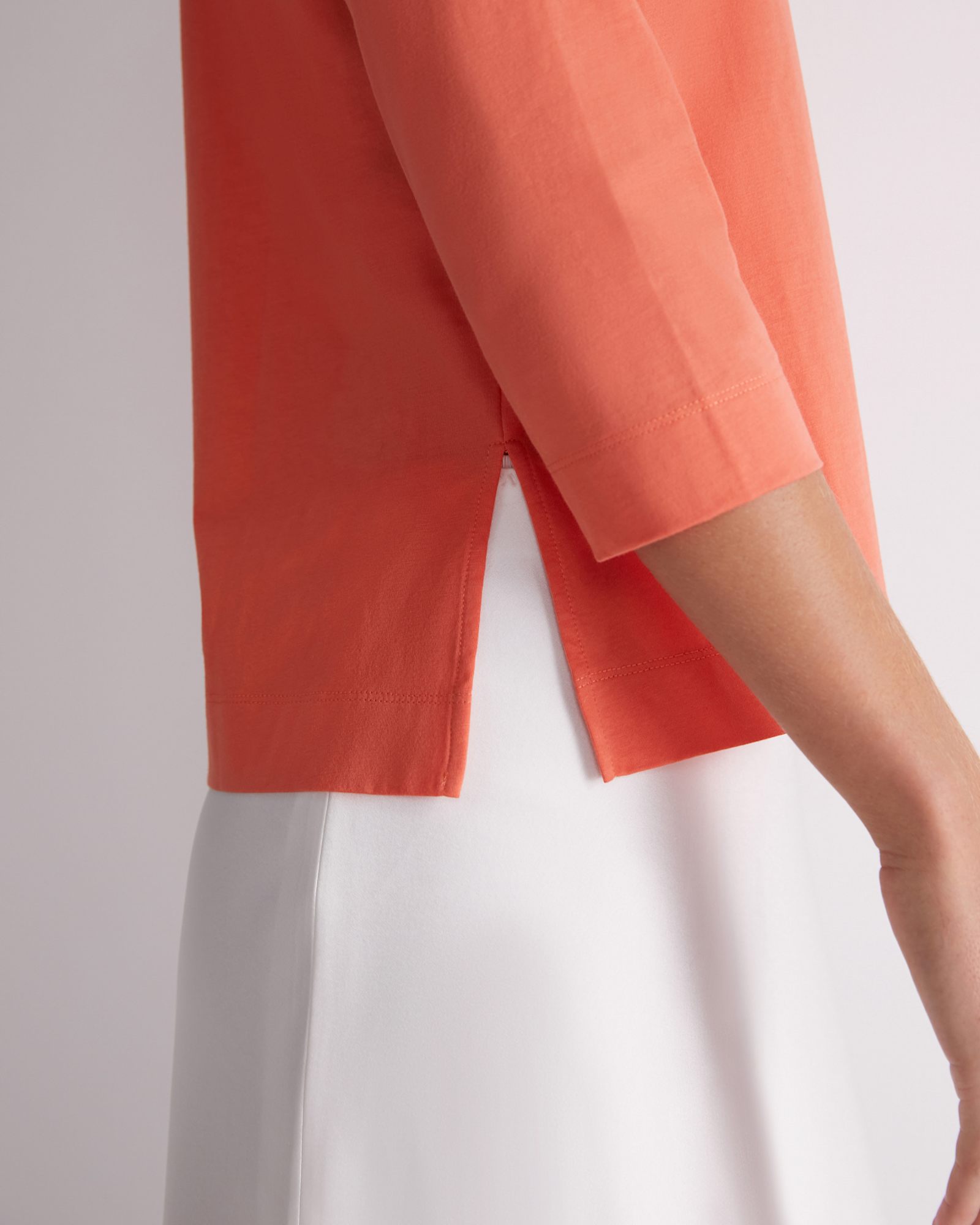 Cotton Crew 3 Quarter Sleeve T-Shirt in APRICOT