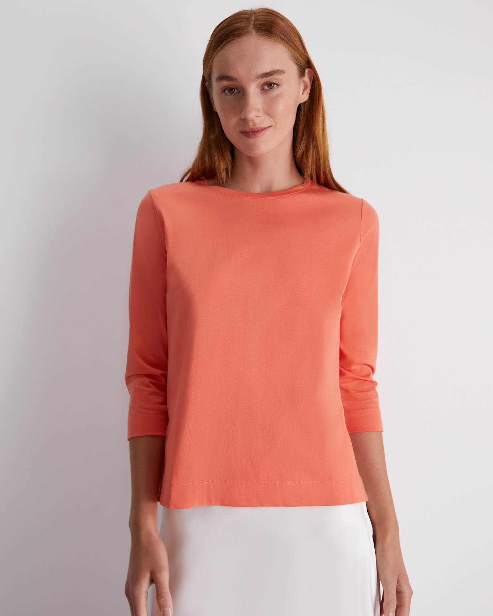 Cotton Crew 3 Quarter Sleeve T-Shirt in APRICOT