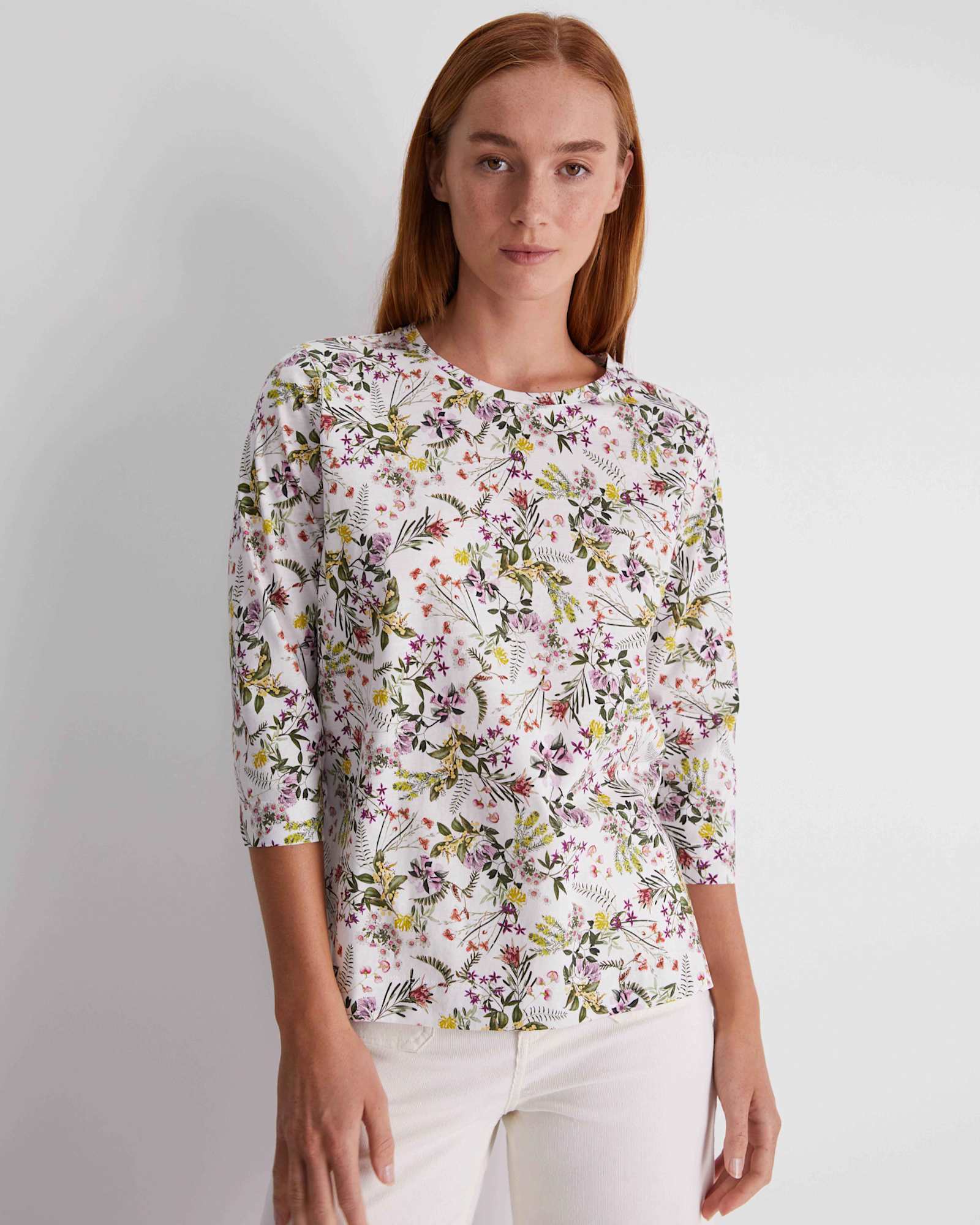 Botanica 3/4 Sleeve Mercerised Tee in MULTI WHITE