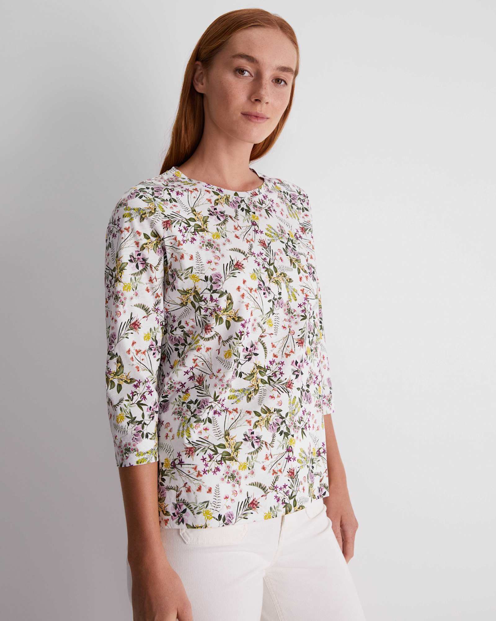 Botanica 3/4 Sleeve Mercerised Tee in MULTI WHITE