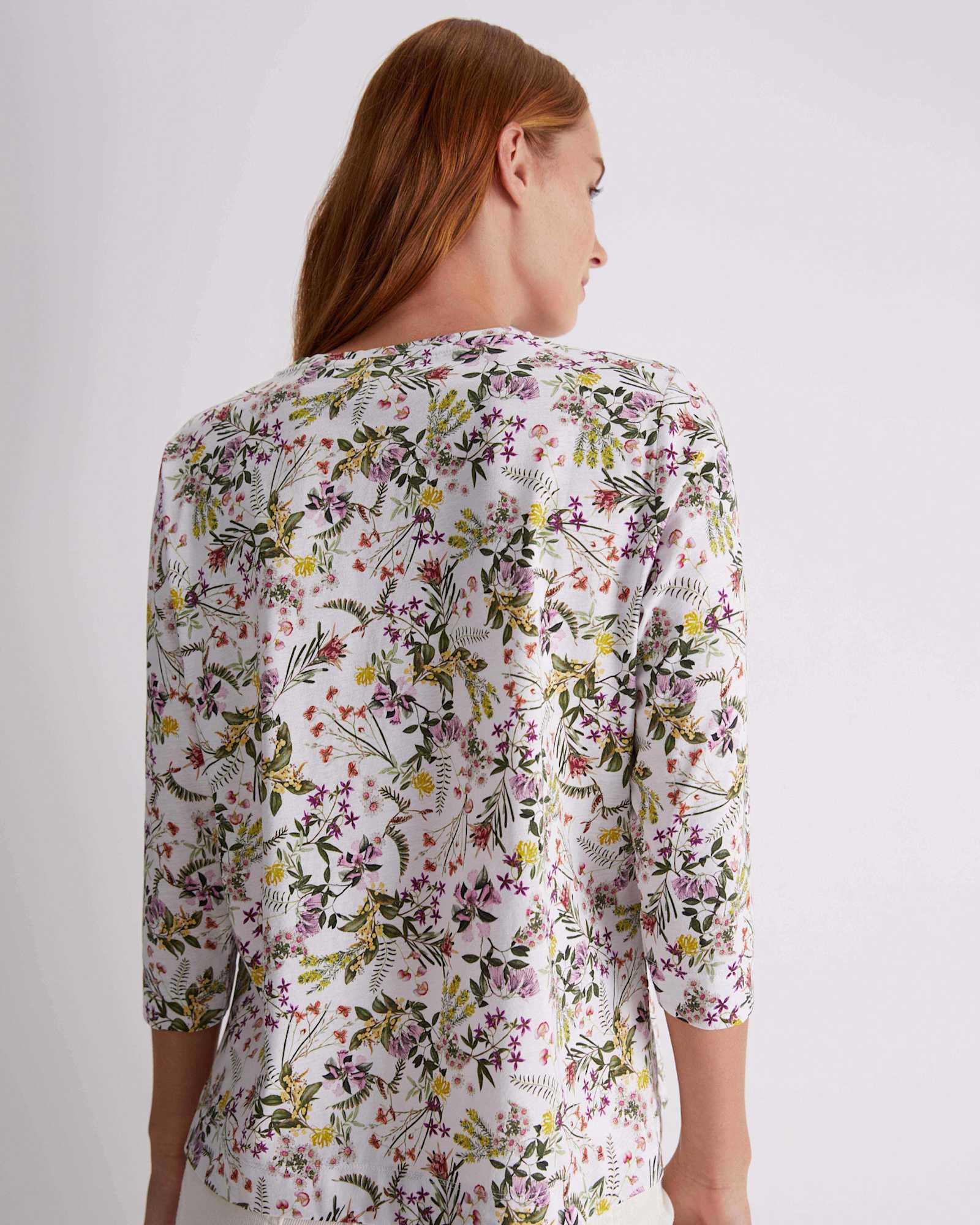 Botanica 3/4 Sleeve Mercerised Tee in MULTI WHITE