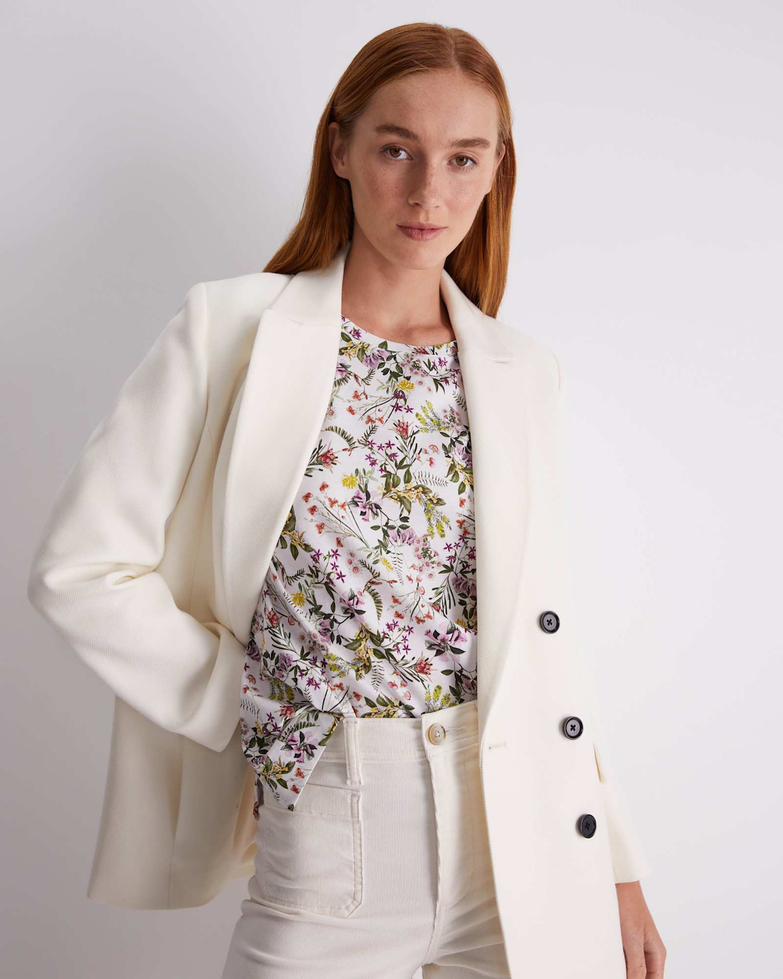Botanica 3/4 Sleeve Mercerised Tee in MULTI WHITE