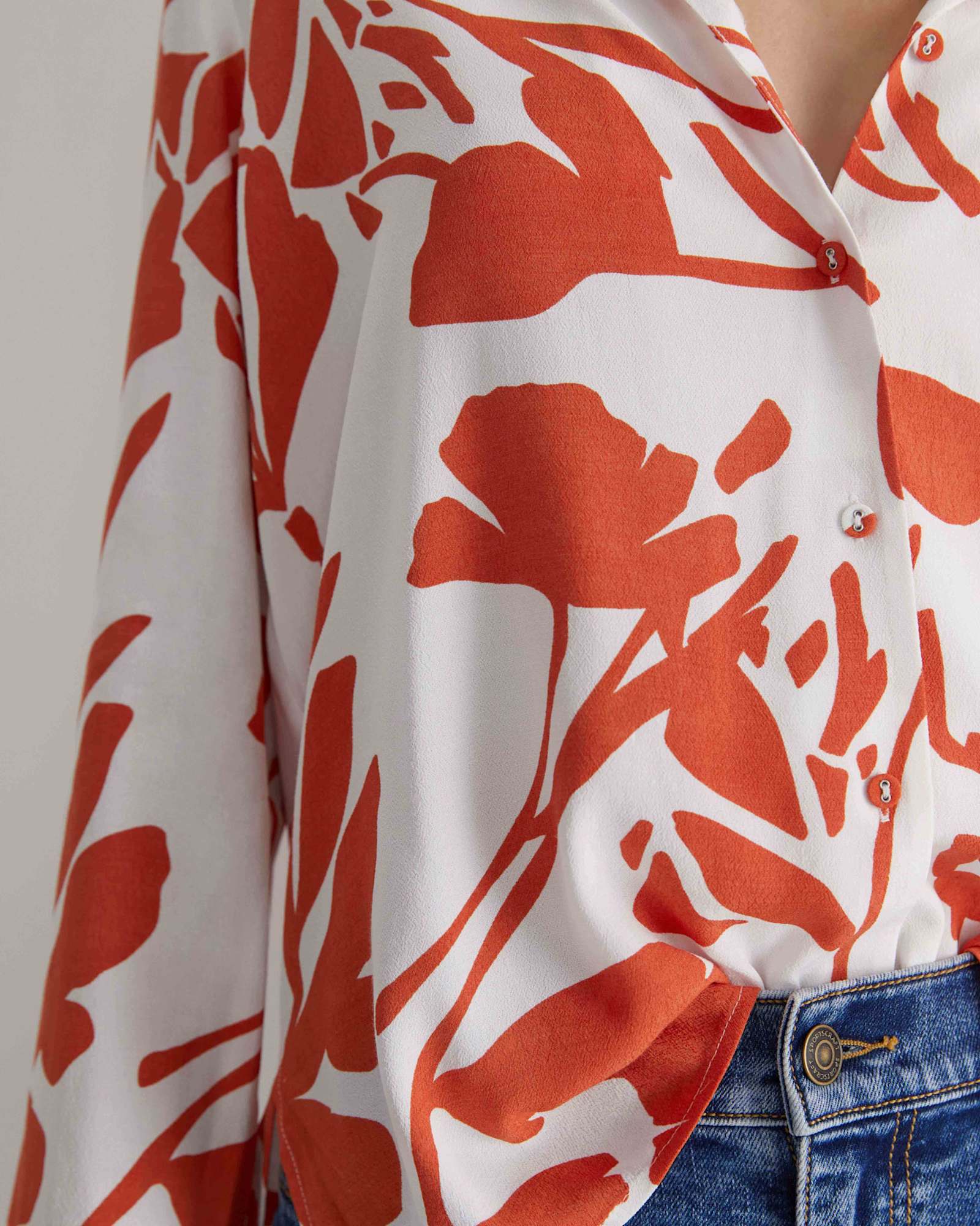 Ela Print Blouse in ORANGE/WHITE