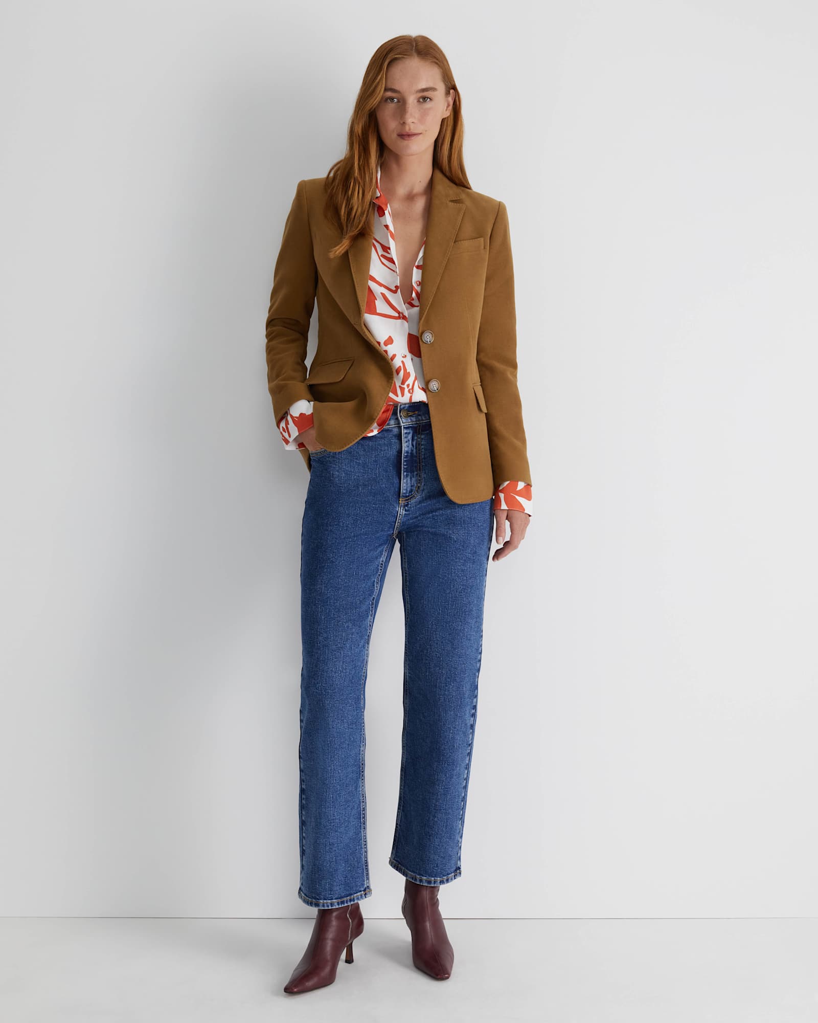 Ela Print Blouse in ORANGE/WHITE