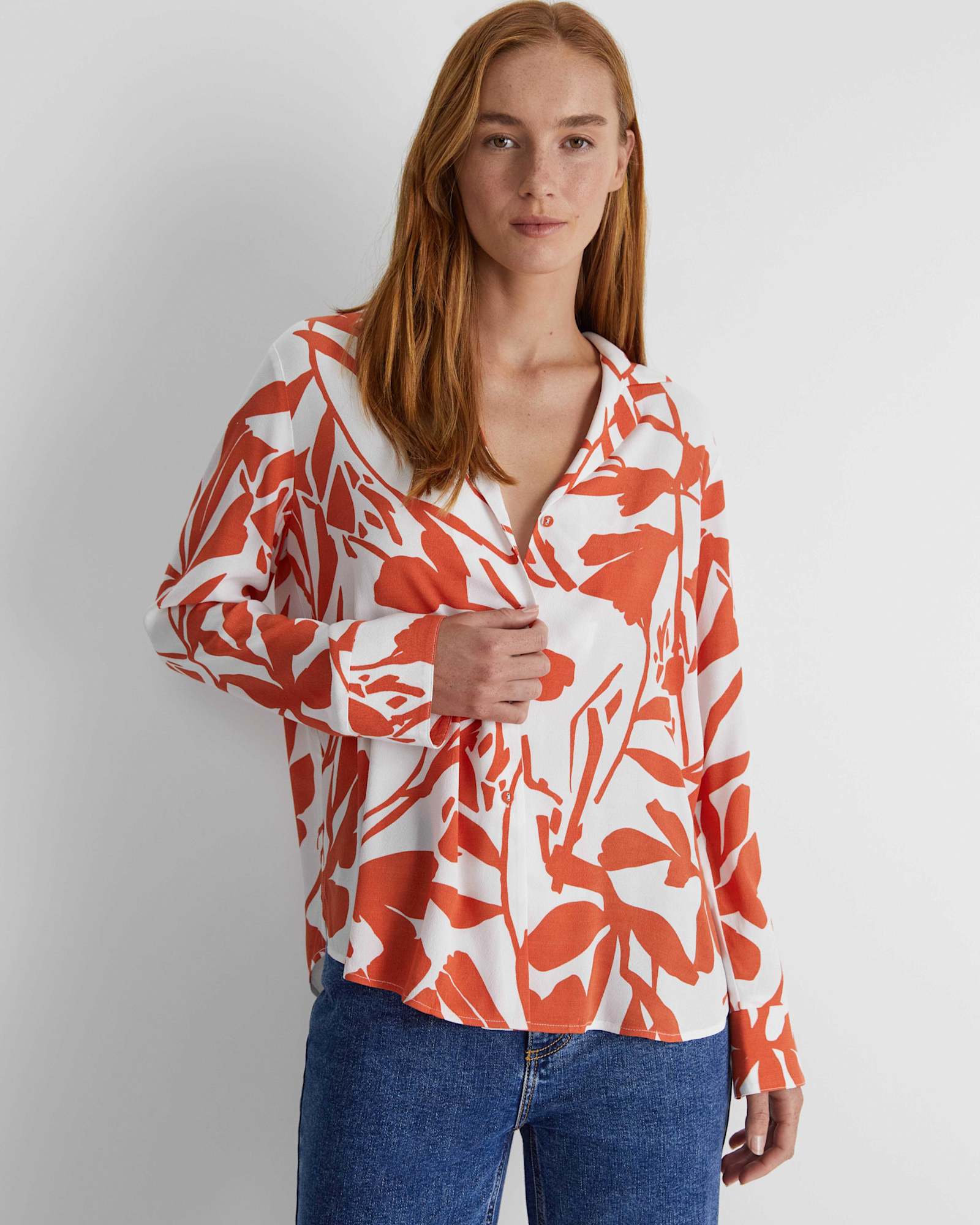 Ela Print Blouse in ORANGE/WHITE