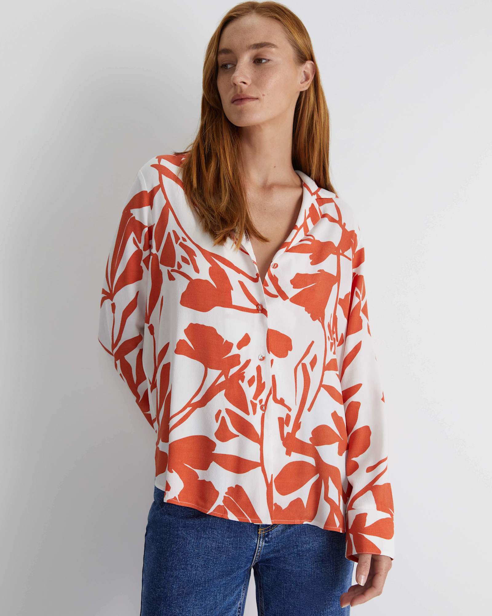 Ela Print Blouse in ORANGE/WHITE