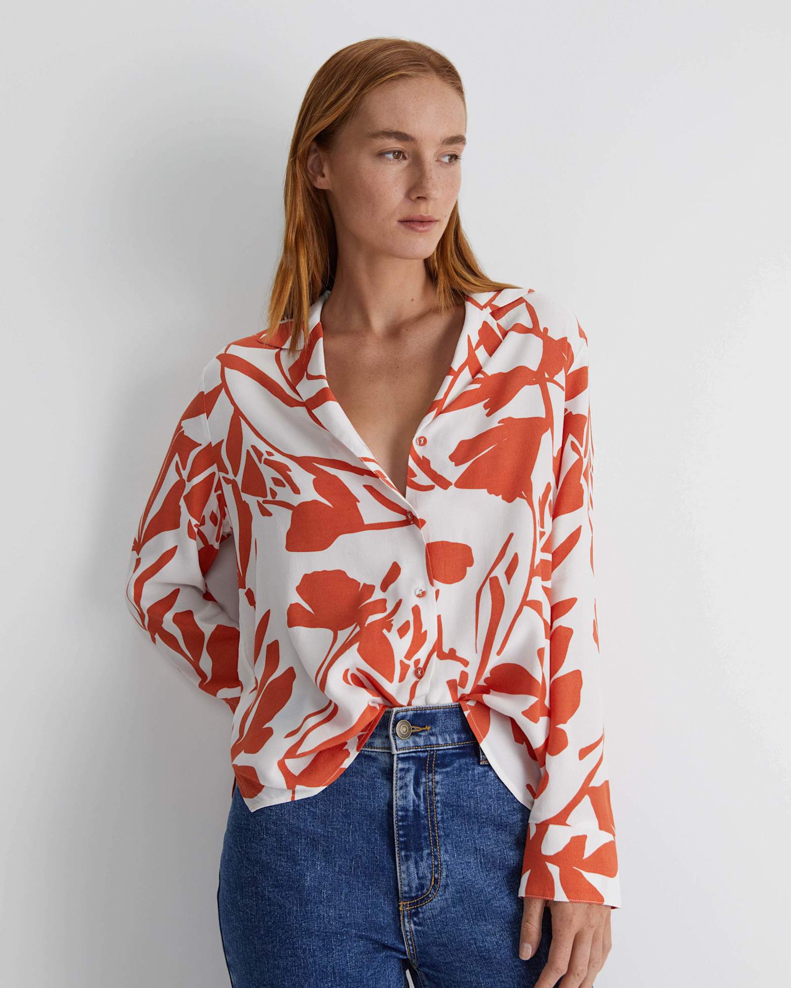 Ela Print Blouse in ORANGE/WHITE