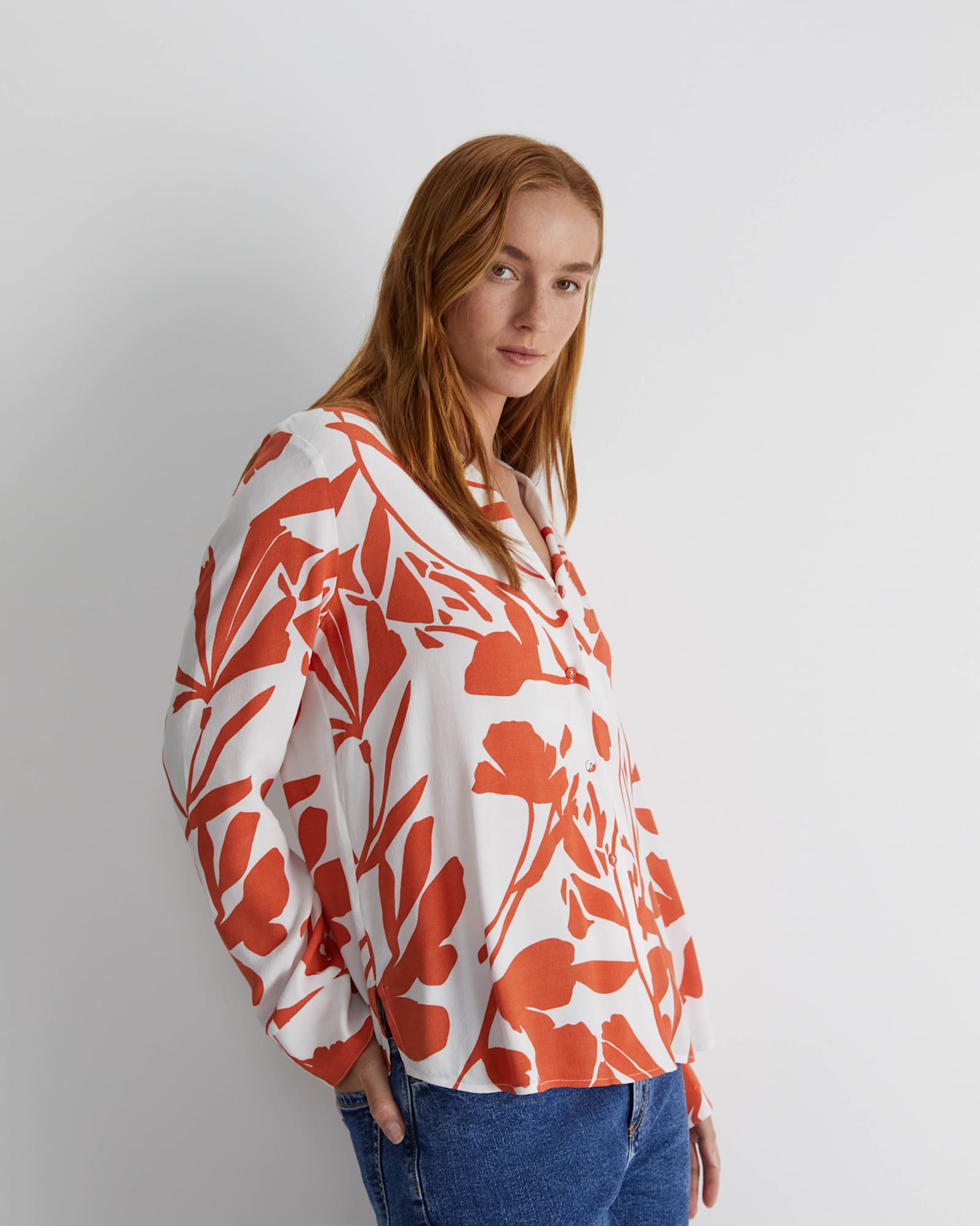 Ela Print Blouse in ORANGE/WHITE