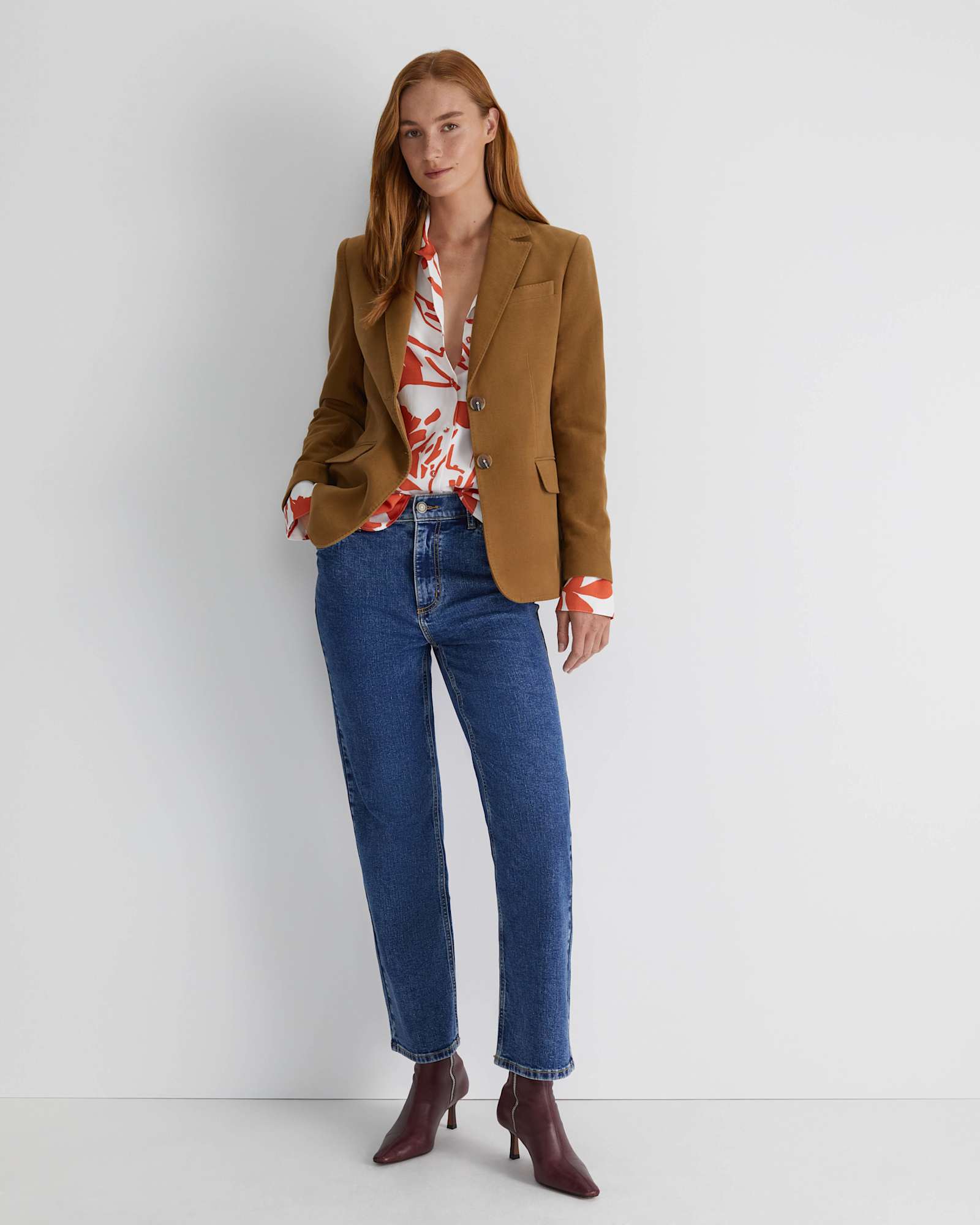 Ela Print Blouse in ORANGE/WHITE