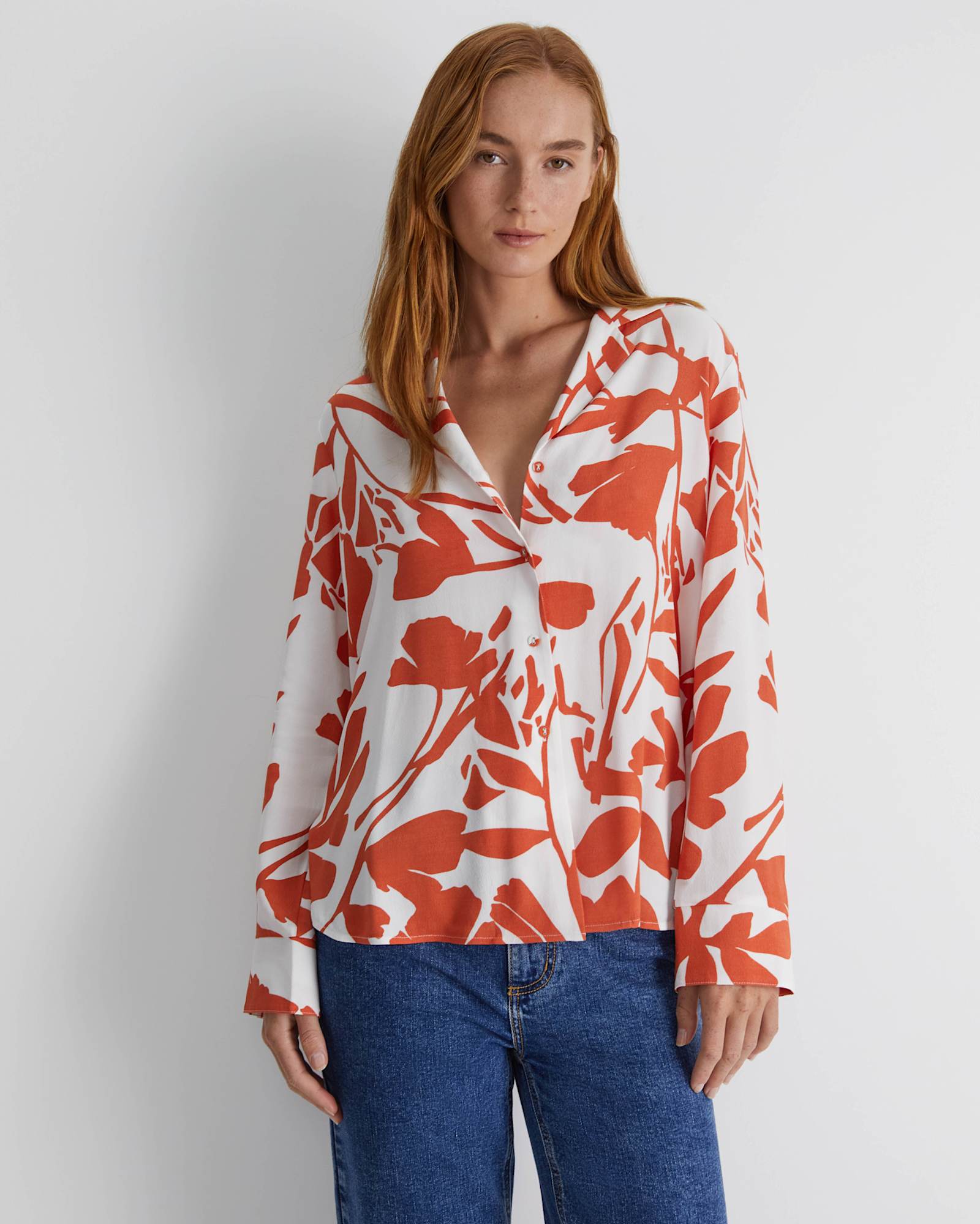 Ela Print Blouse in ORANGE/WHITE