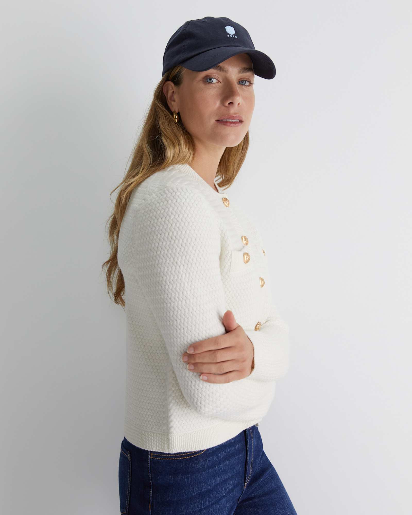 Joyce Merino Wool Cardigan in WINTER WHITE