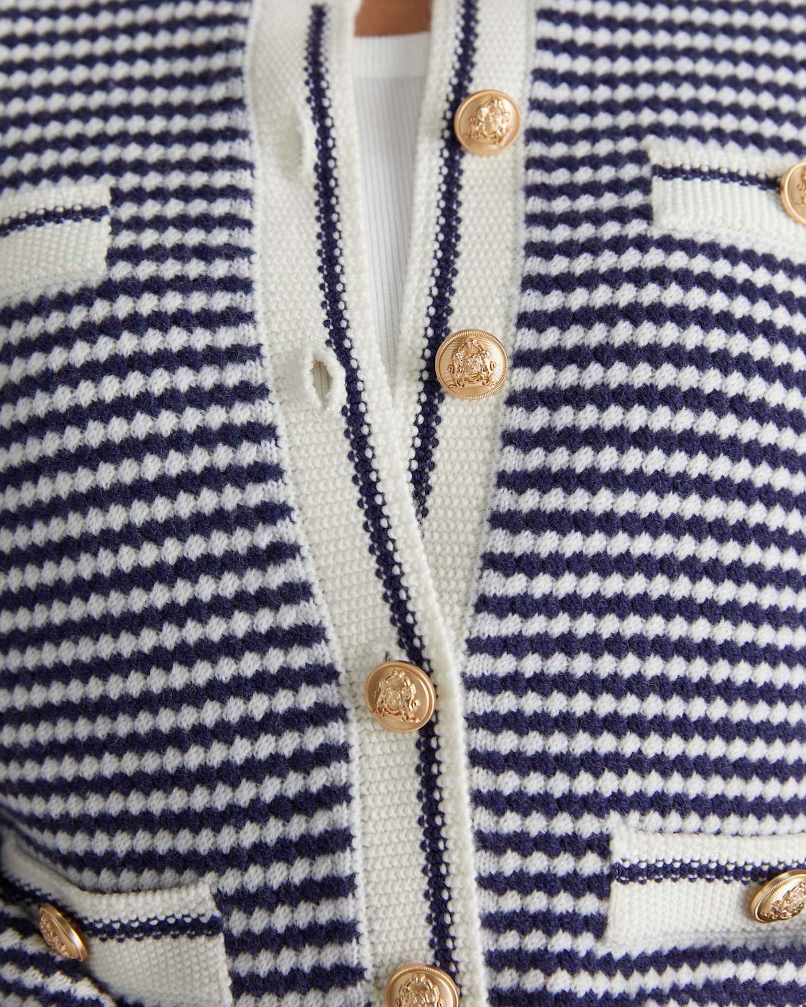 Joyce Merino Wool Cardigan in NAVY/WHITE