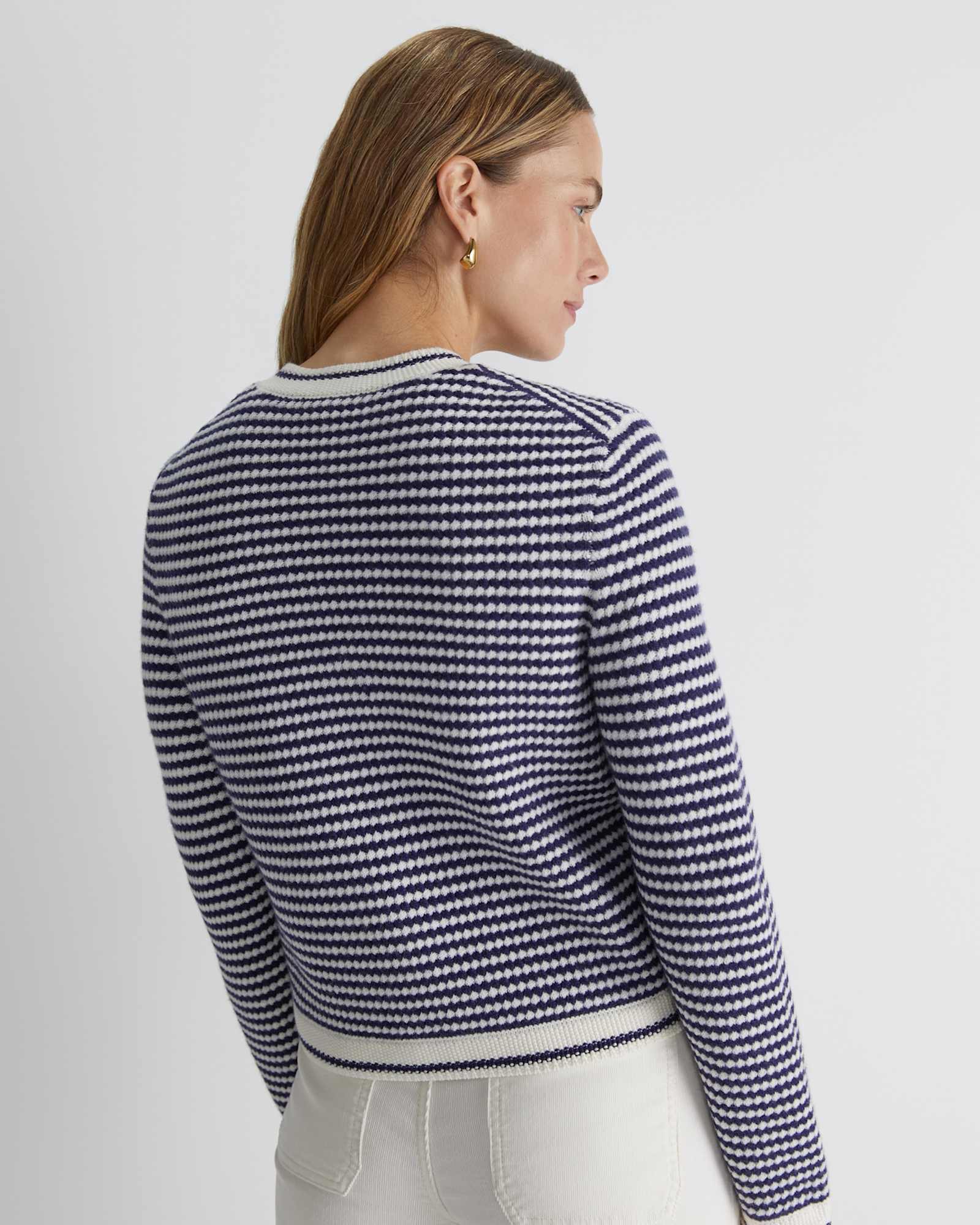 Joyce Merino Wool Cardigan in NAVY/WHITE
