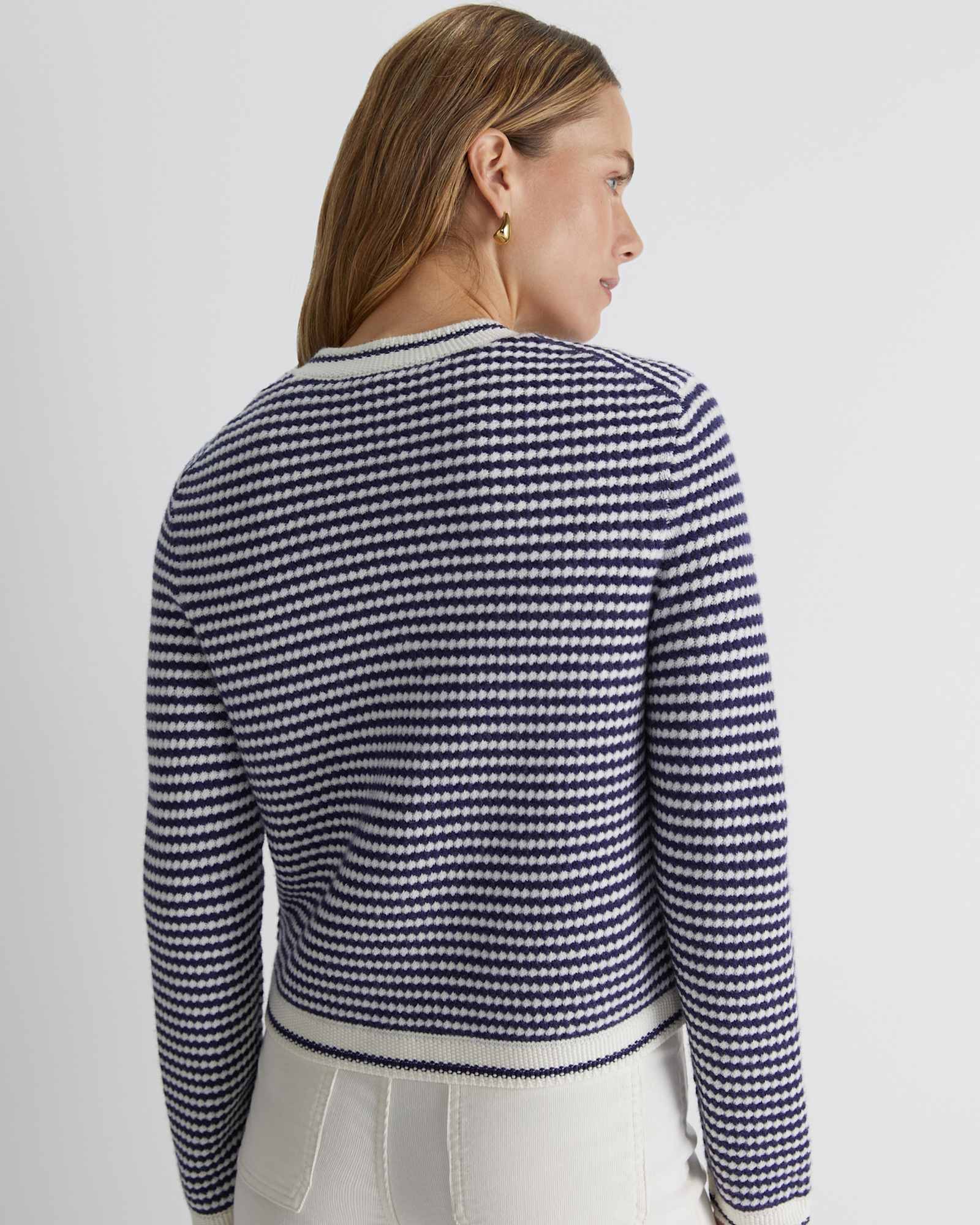 Joyce Merino Wool Cardigan in NAVY/WHITE