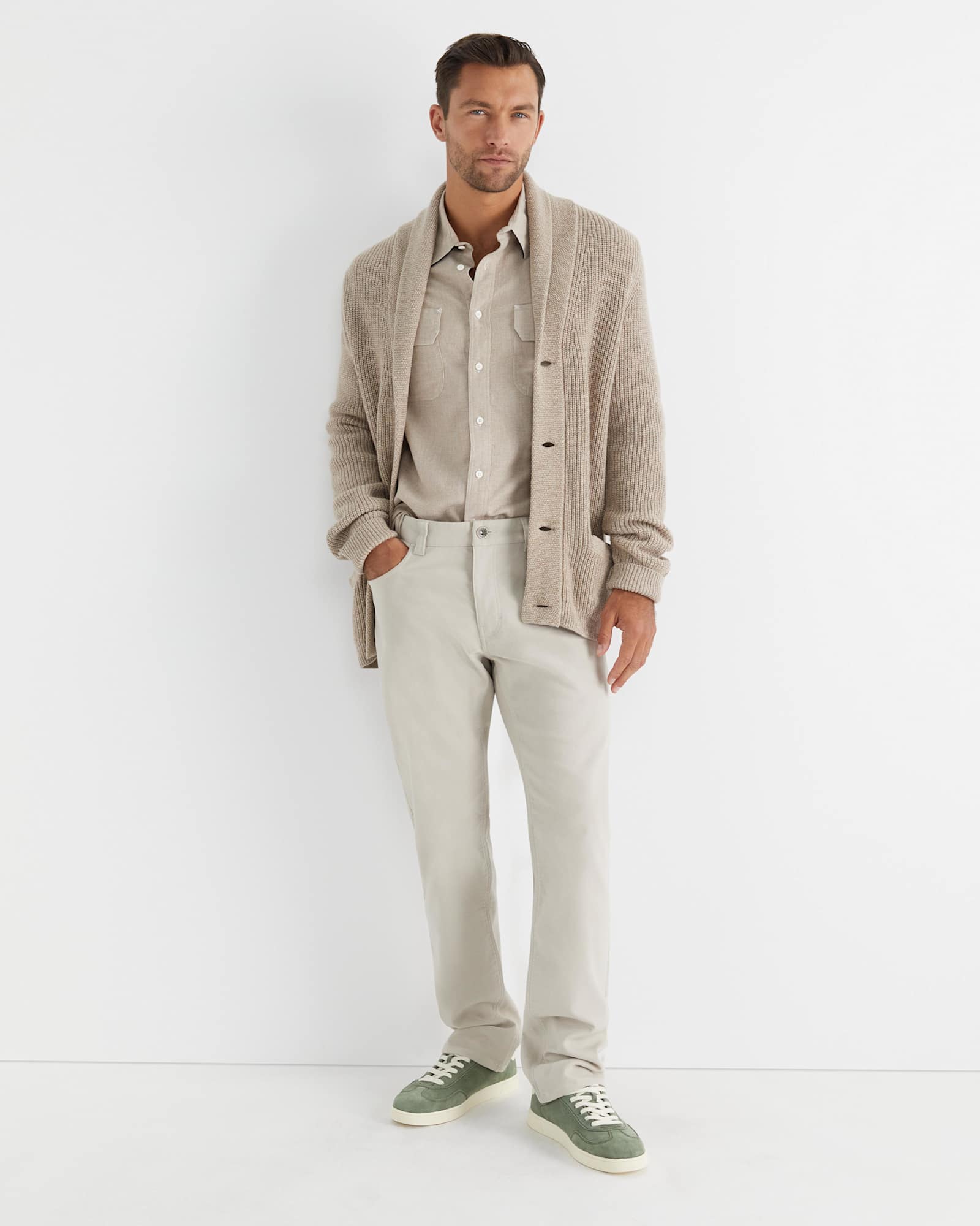 Nelson Merino Wool Cardigan in BISCUIT