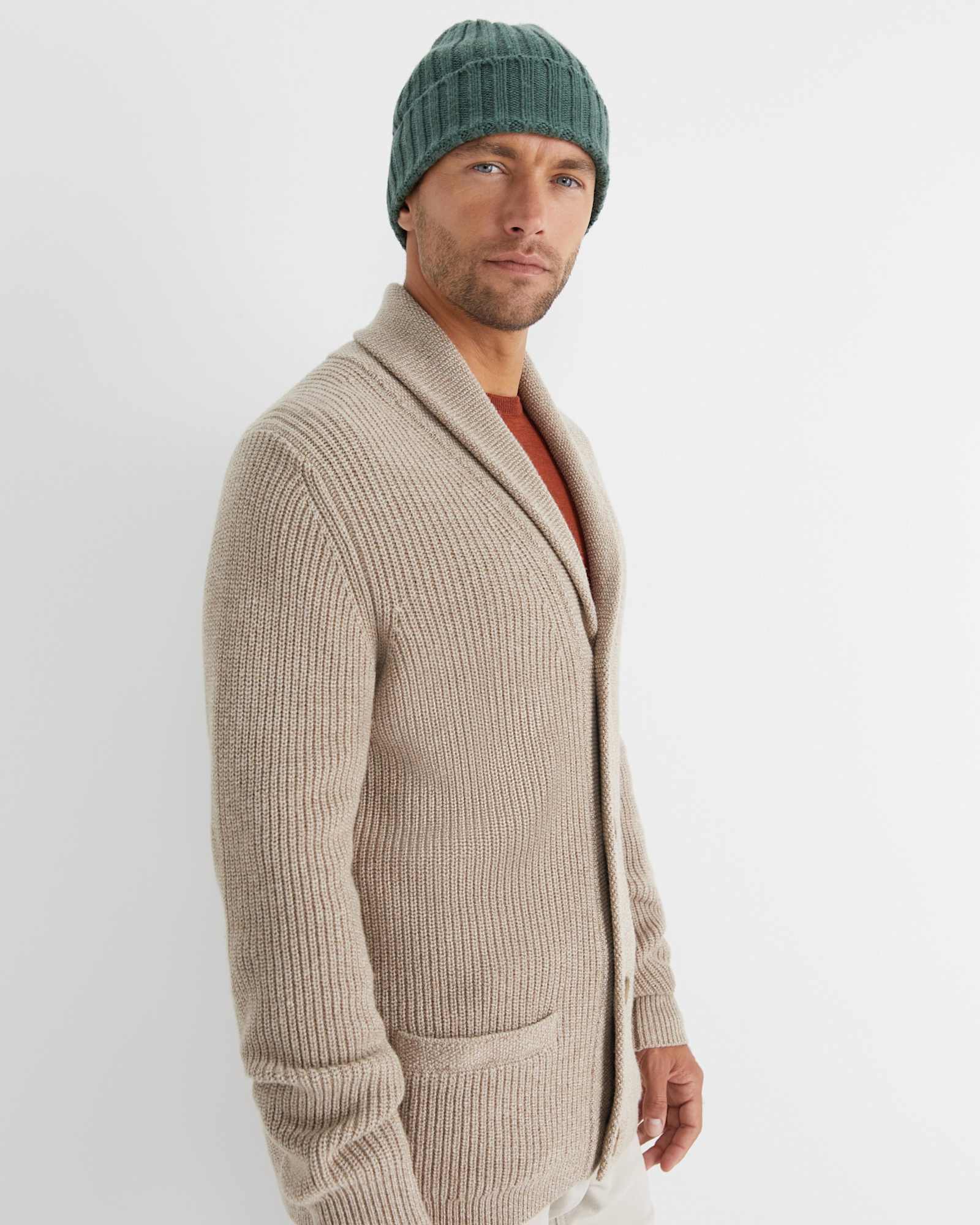 Nelson Merino Wool Cardigan in BISCUIT