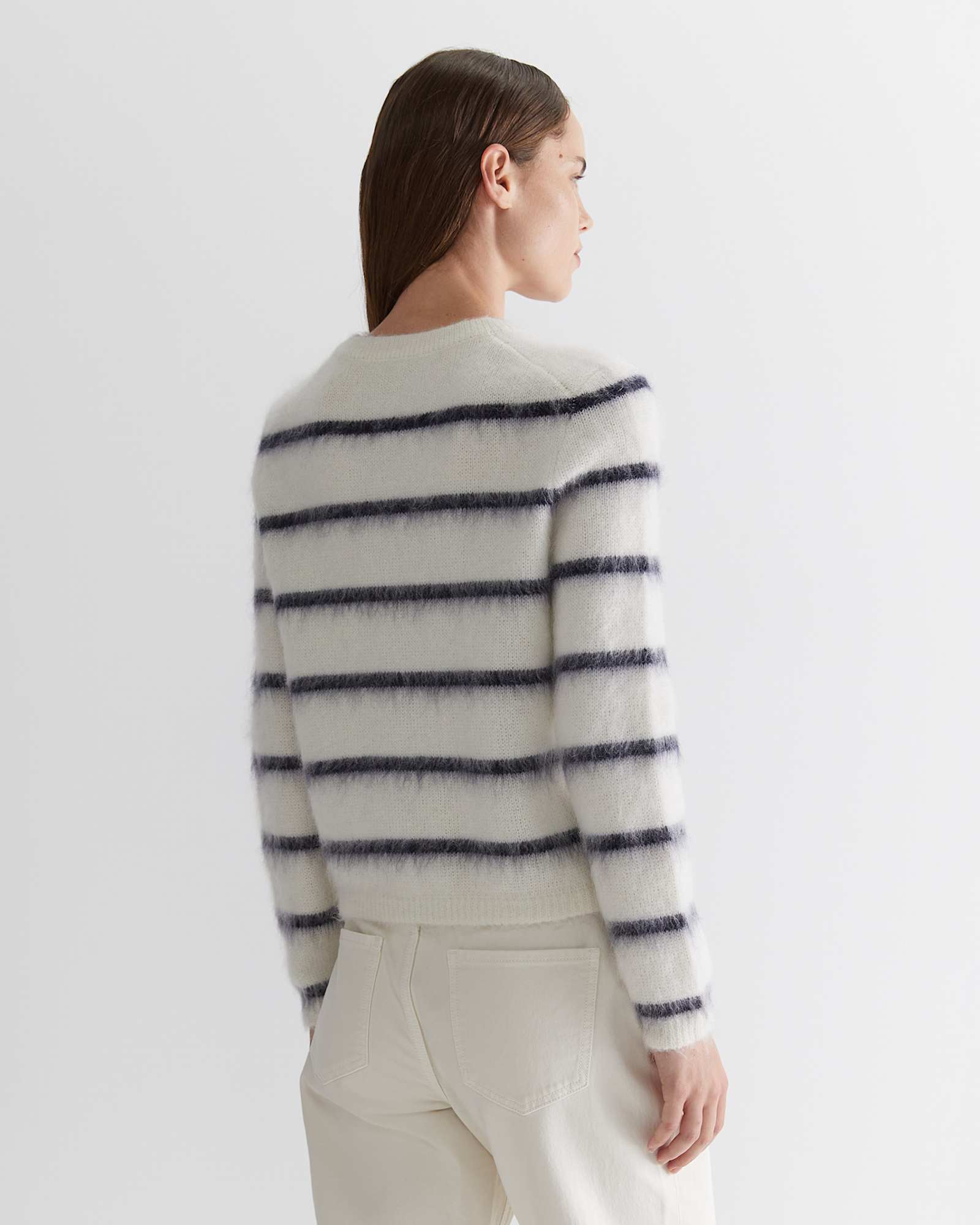 Tatiana Mohair Stripe Cardigan in WHITE/NAVY