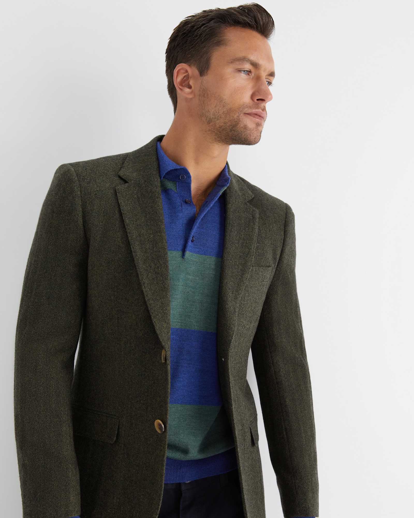 Herringbone Wool Blazer in MOSS