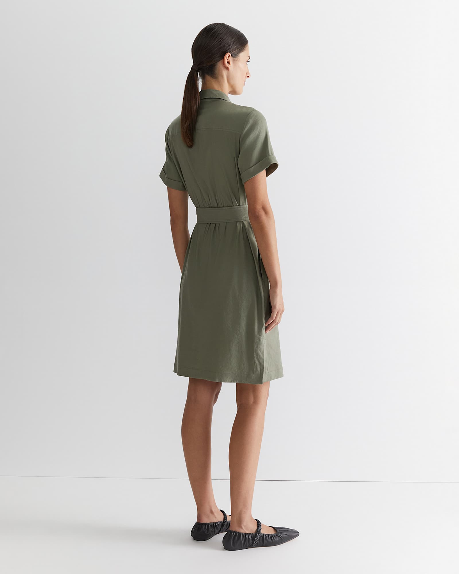 Rosa Belted Shirt Dress in KHAKI
