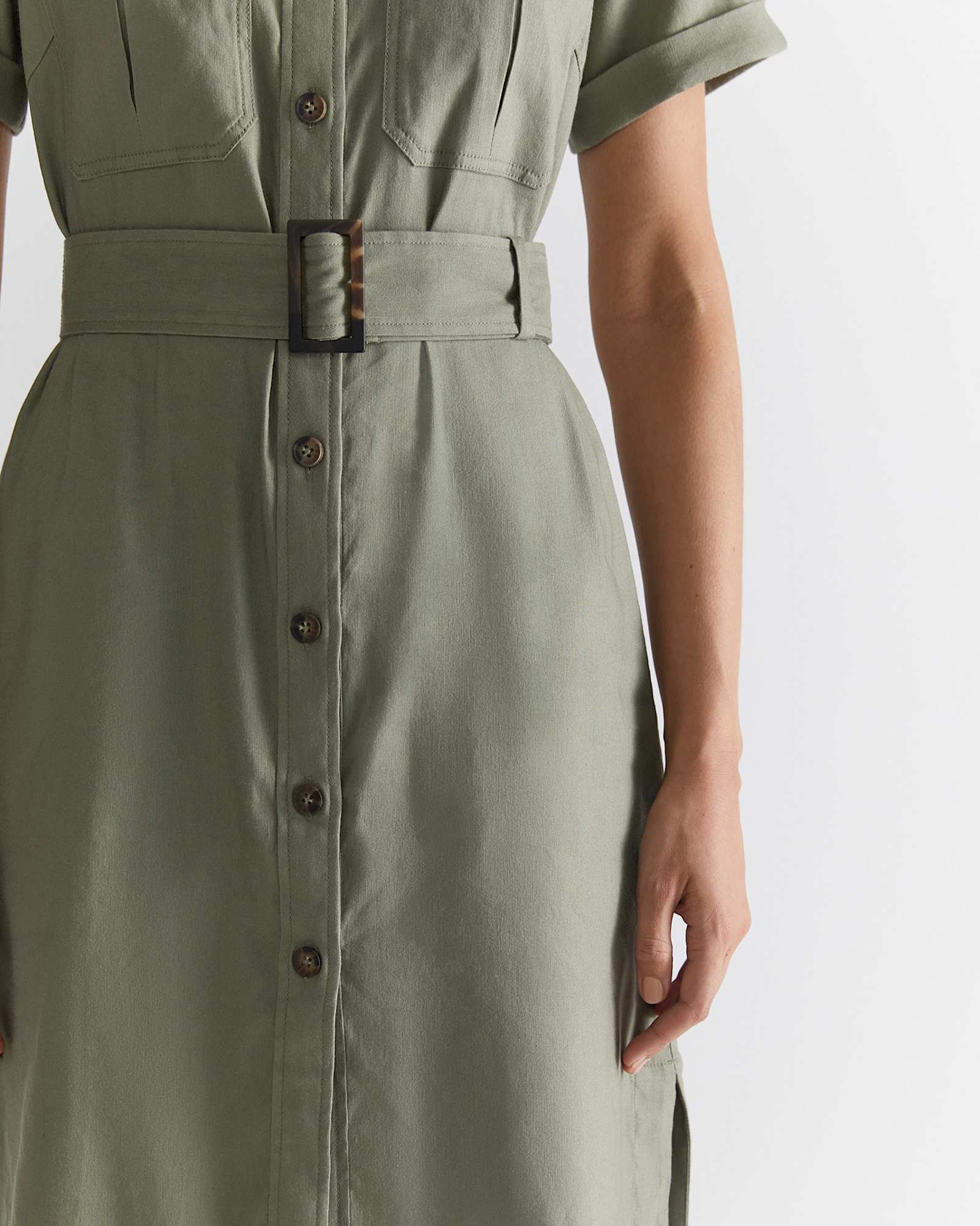 Rosa Belted Shirt Dress in KHAKI