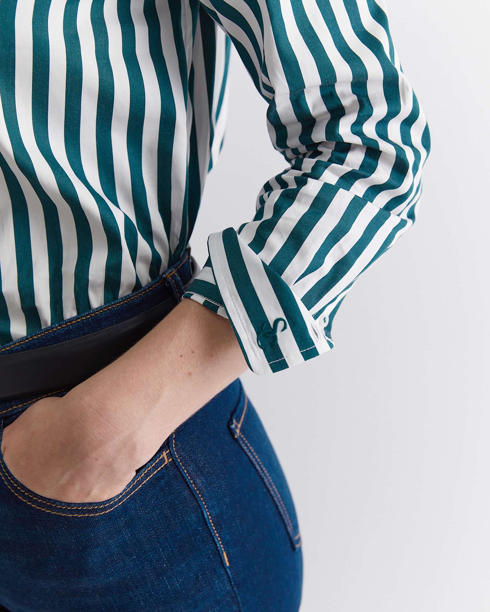 Serena Stripe Shirt in WHITE/GREEN