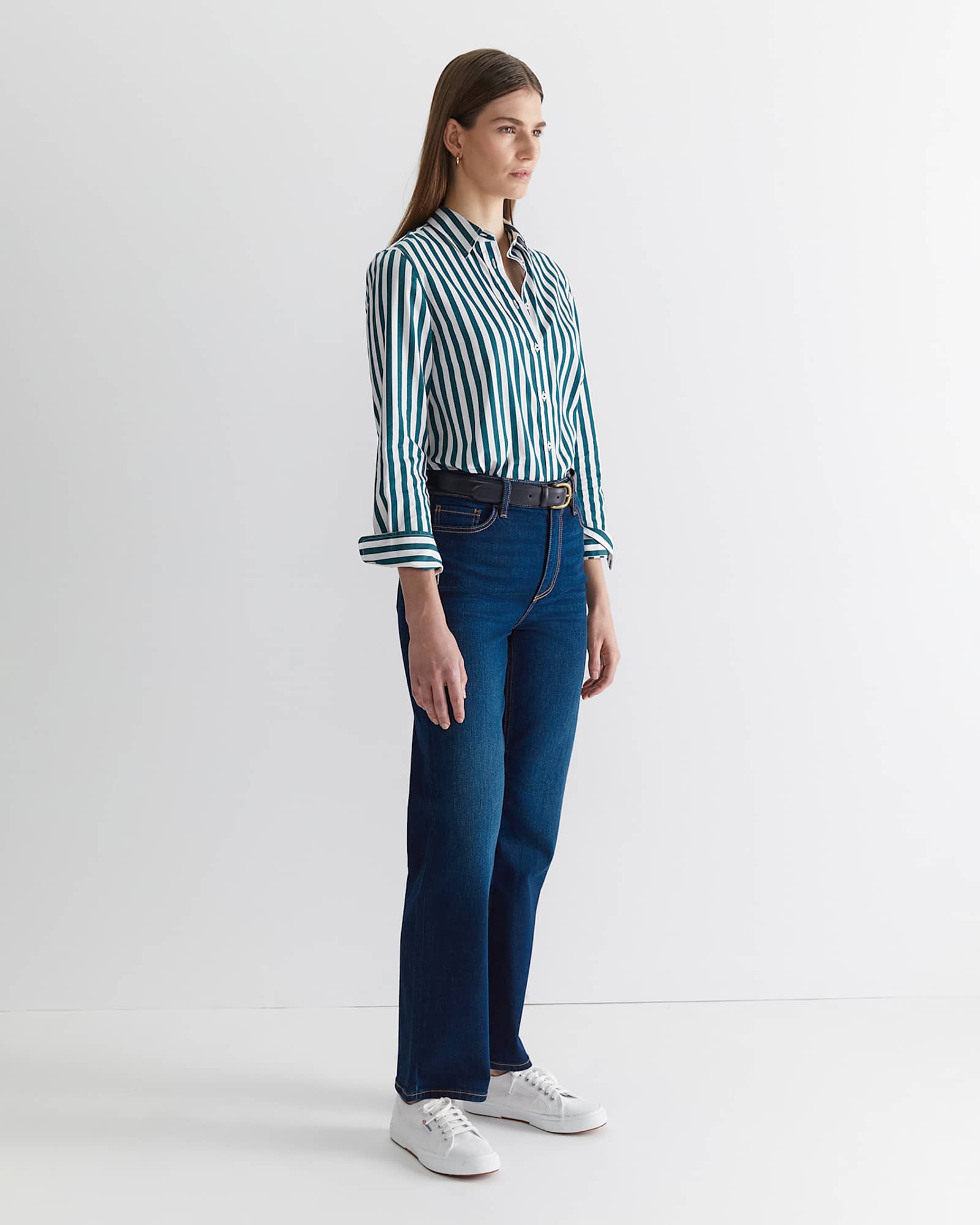Serena Stripe Shirt in WHITE/GREEN