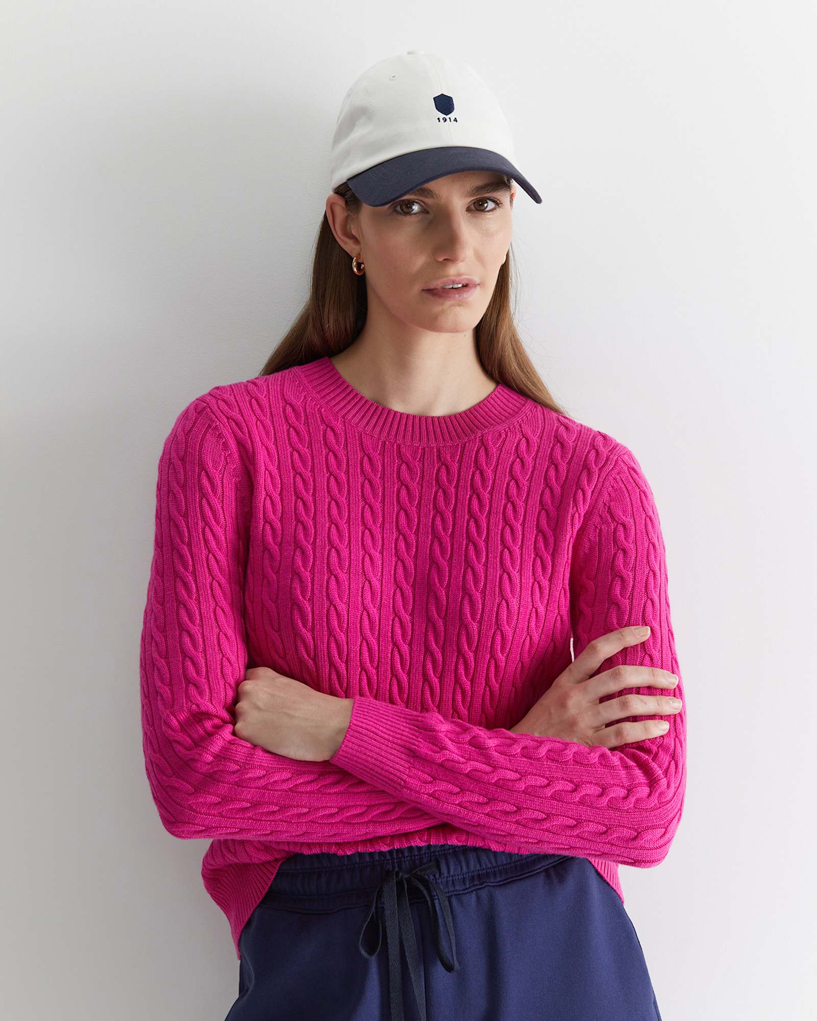 Merino Wool Baby Cable Sweater in BERRY