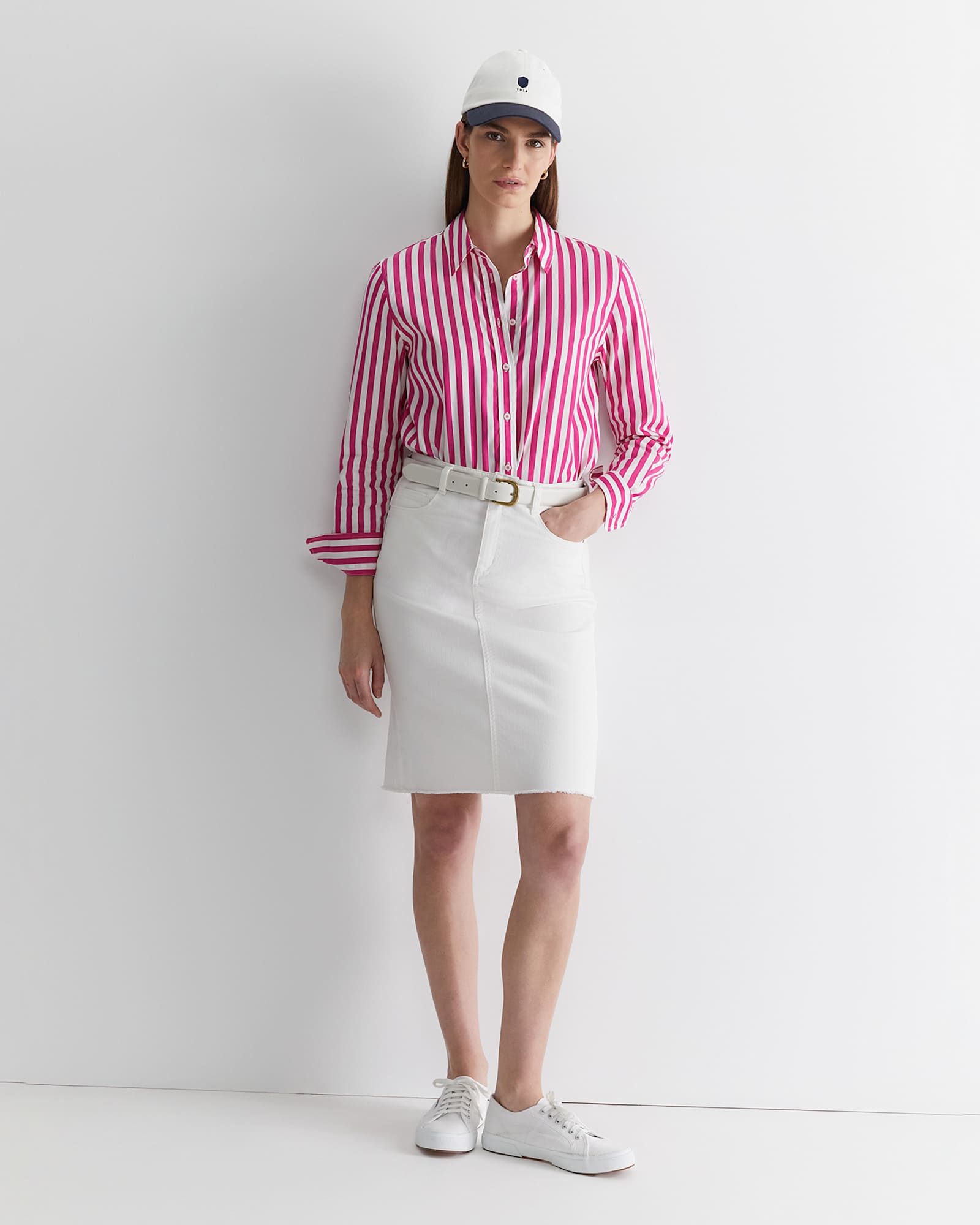 Serena Stripe Shirt in WHITE/PINK