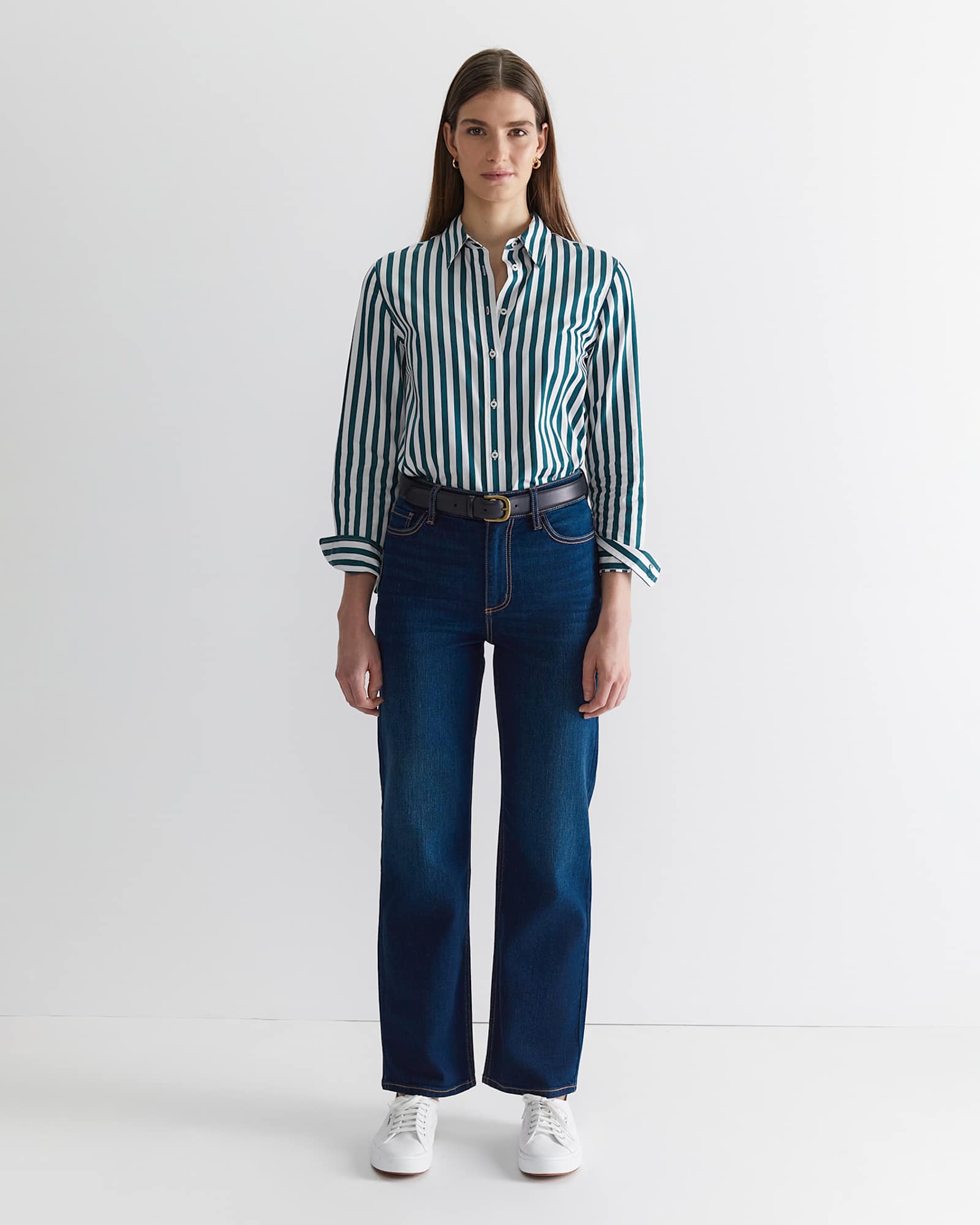 Serena Stripe Shirt in WHITE/GREEN