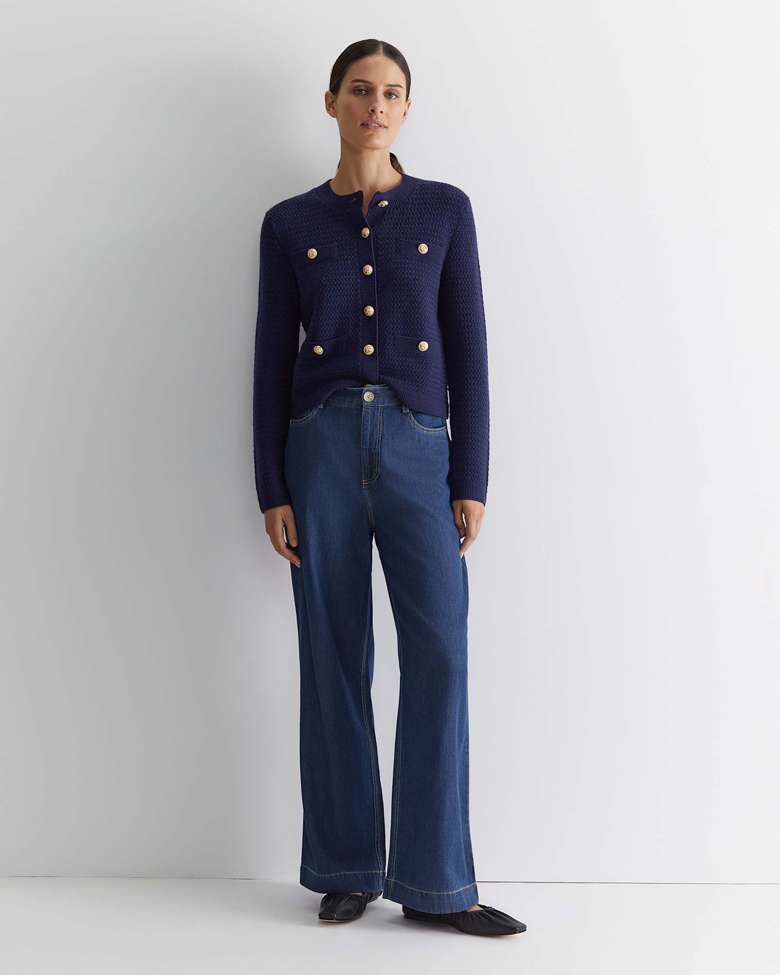 Joyce Merino Wool Cardigan in NAVY