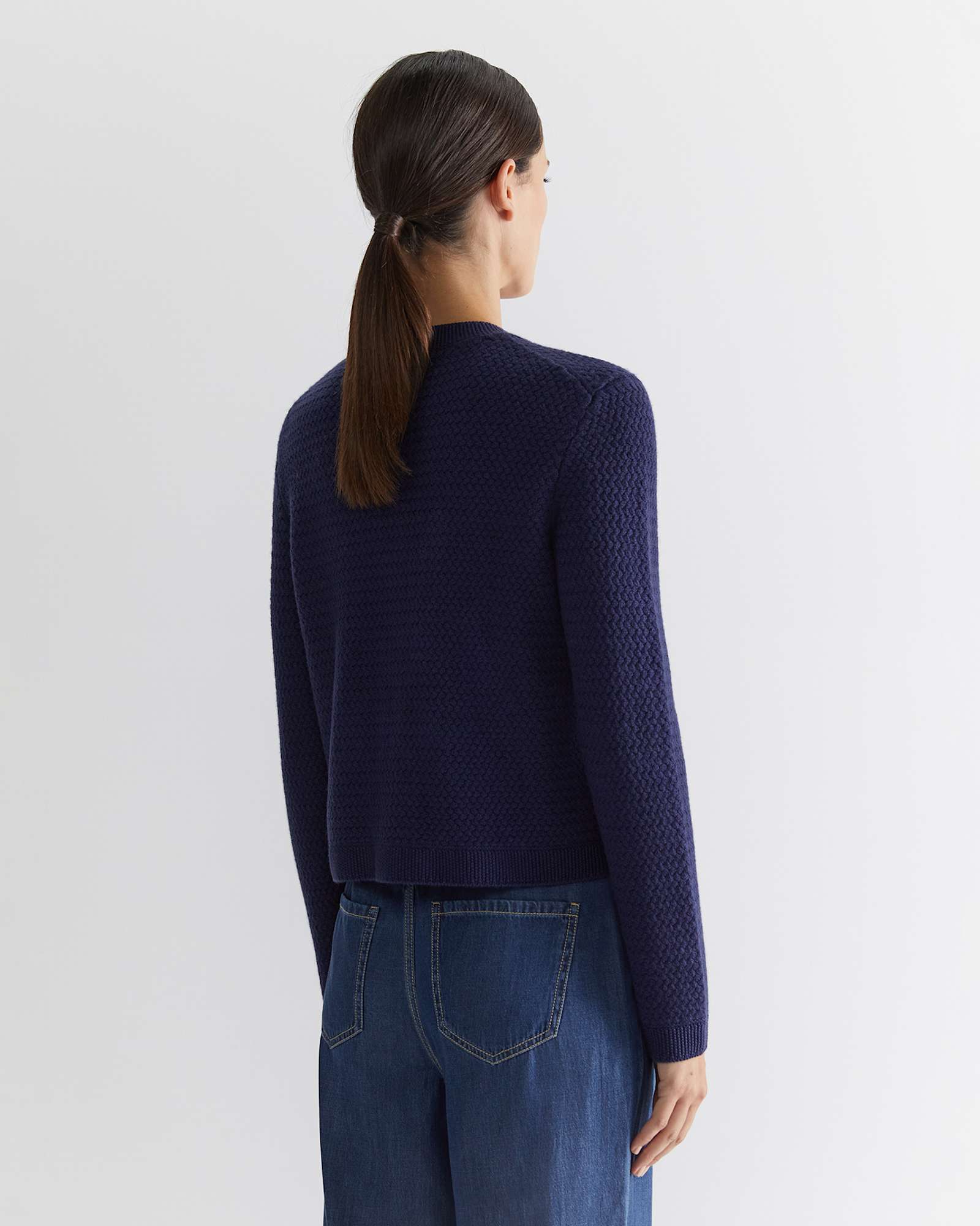 Joyce Merino Wool Cardigan in NAVY