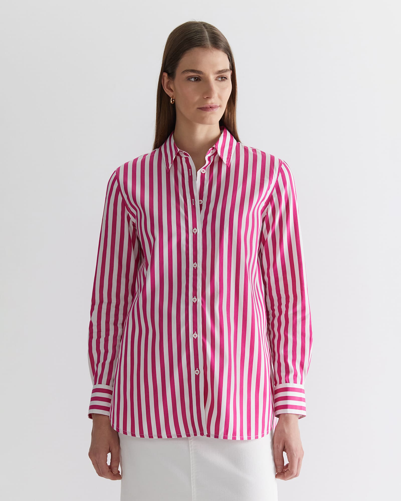 Serena Stripe Shirt in WHITE/PINK