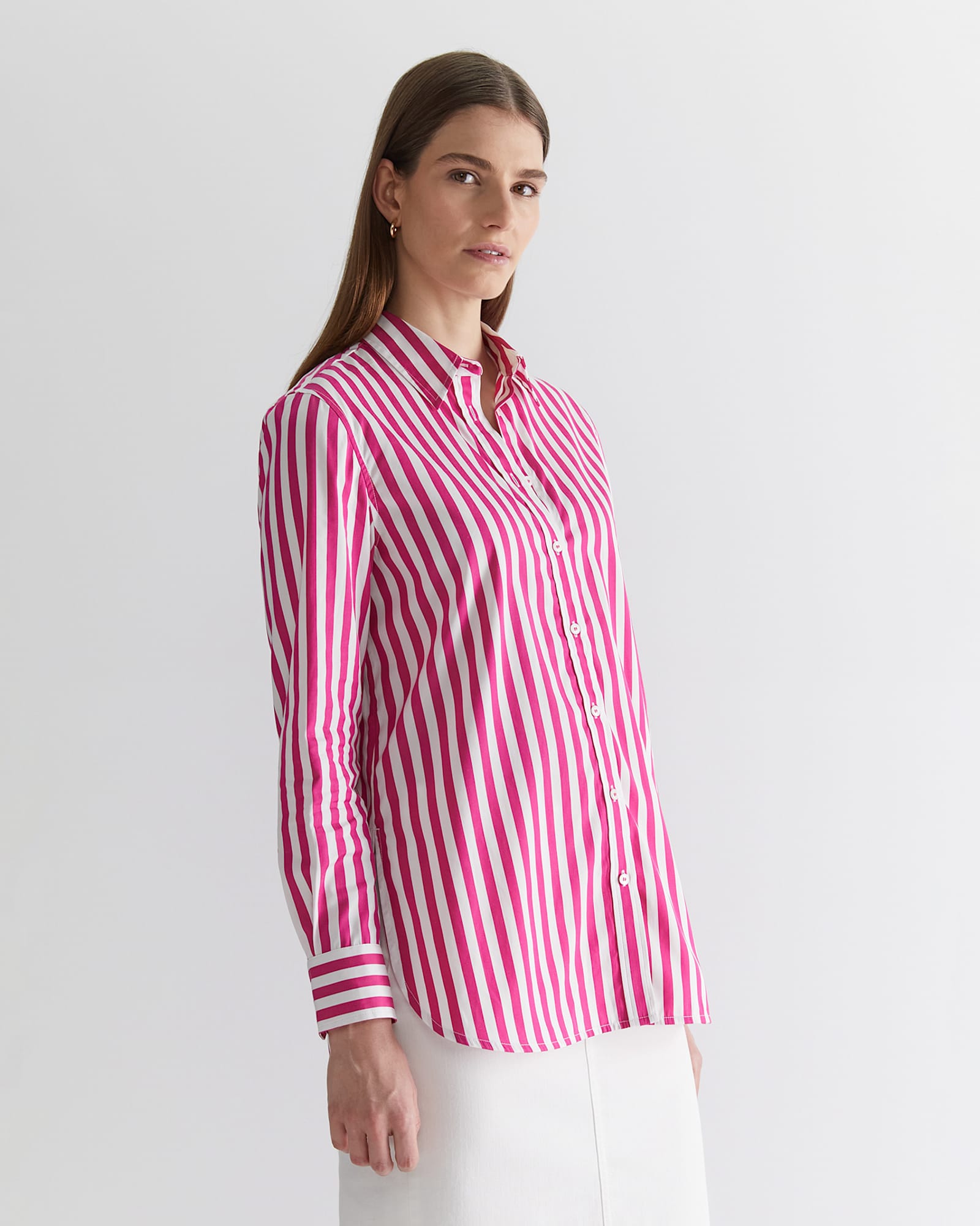 Serena Stripe Shirt in WHITE/PINK