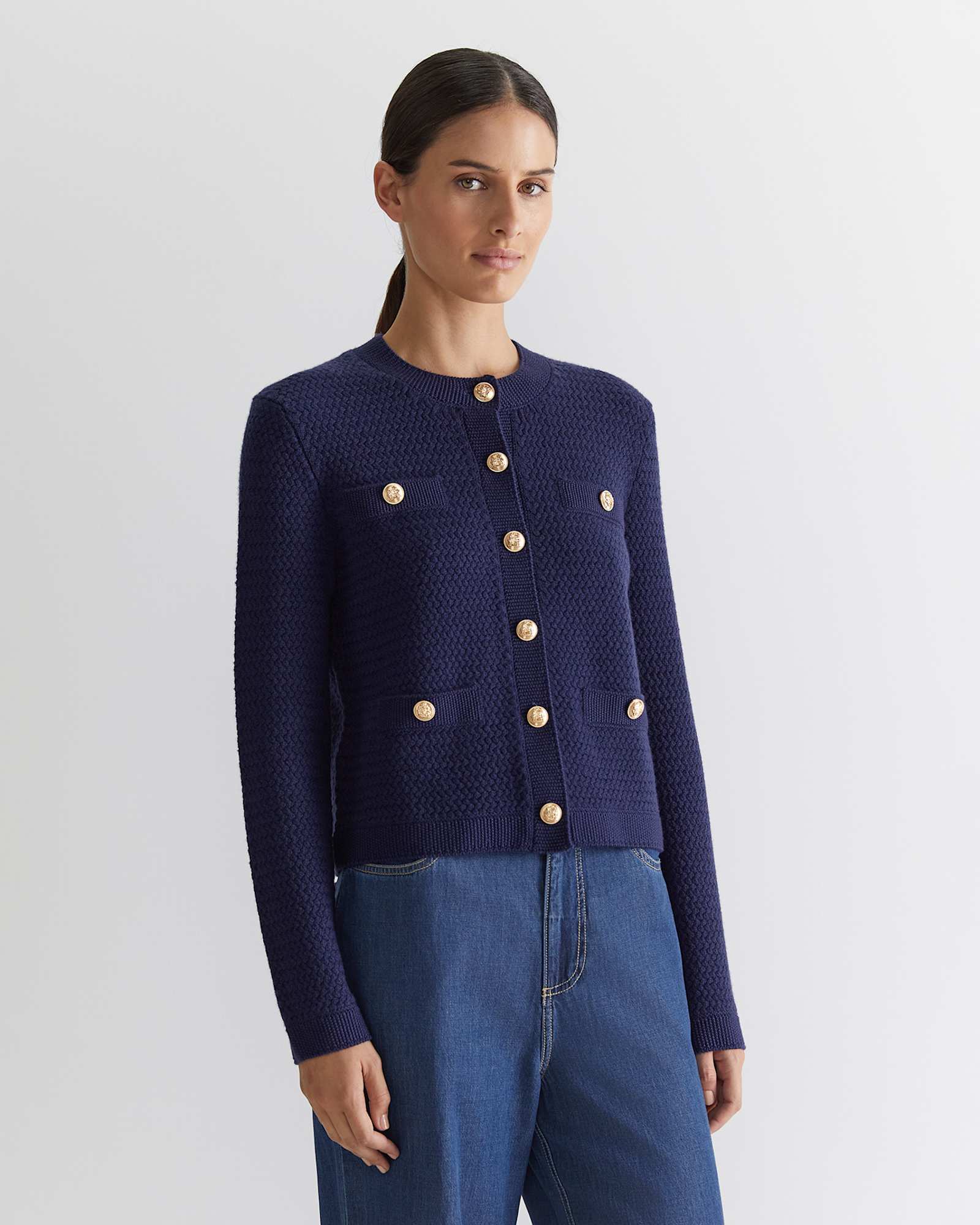 Joyce Merino Wool Cardigan in NAVY