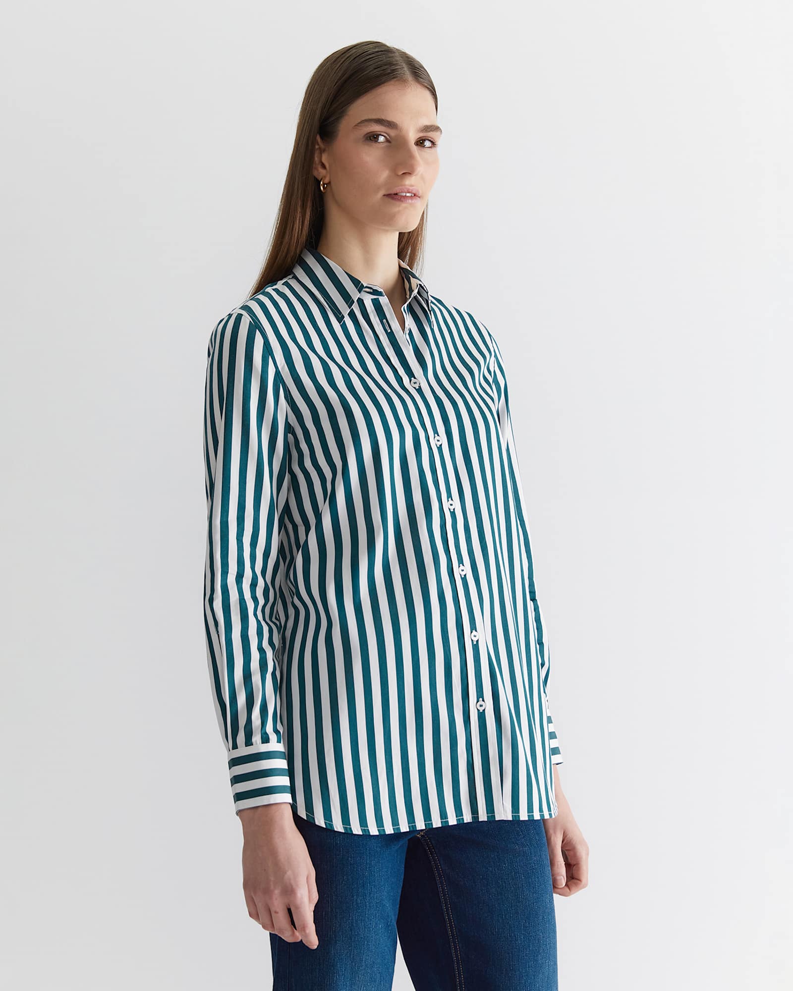Serena Stripe Shirt in WHITE/GREEN