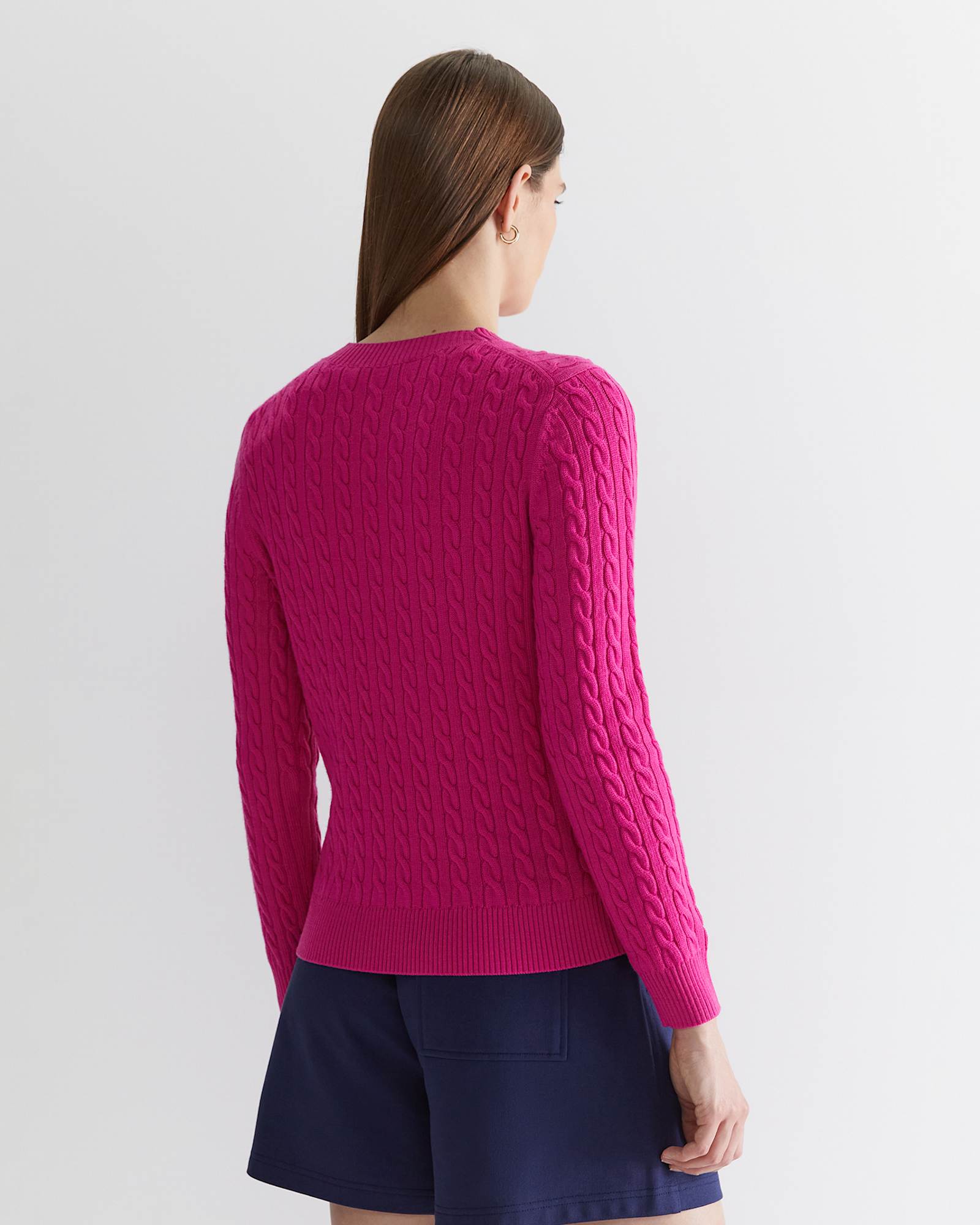 Merino Wool Baby Cable Sweater in BERRY