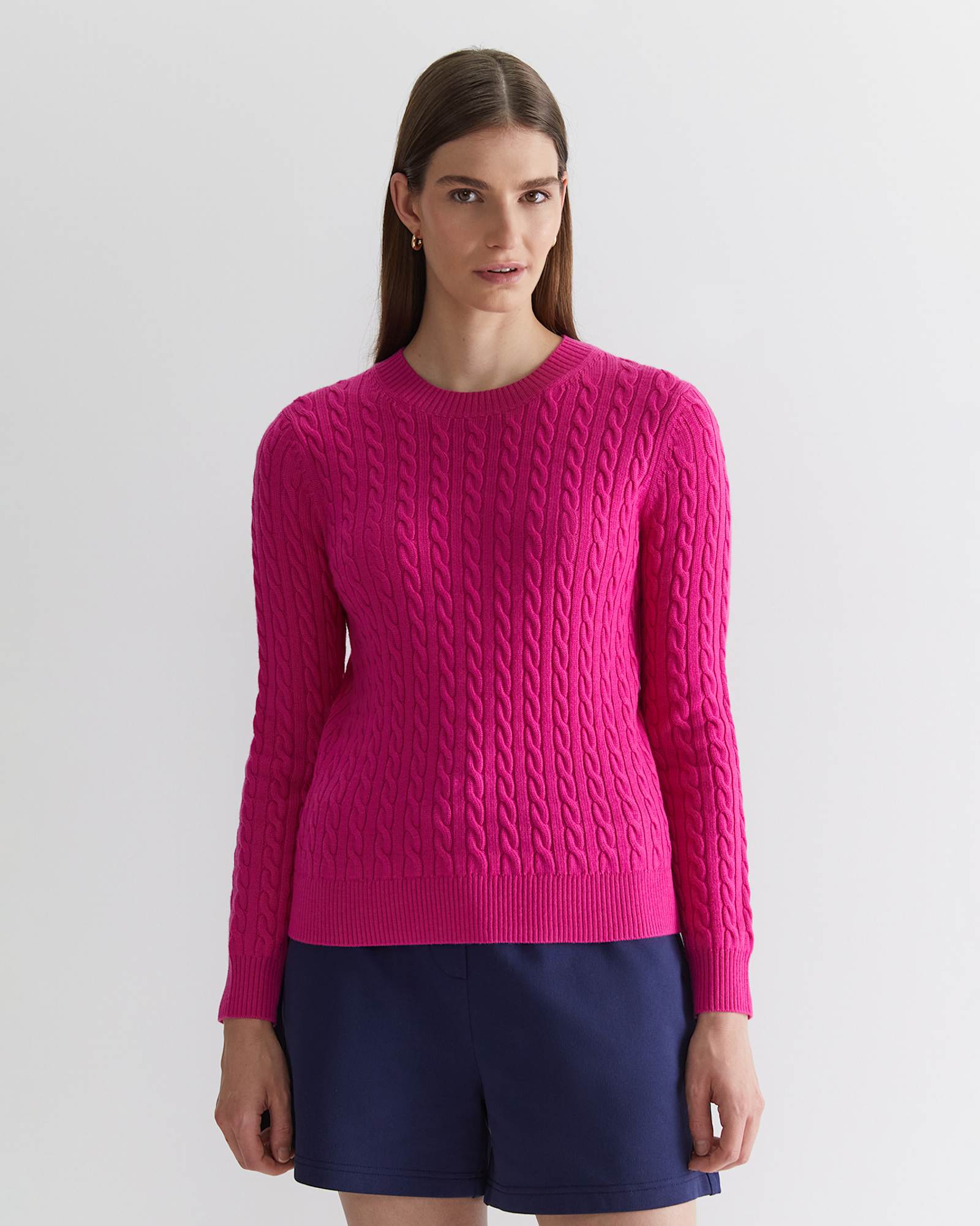 Merino Wool Baby Cable Sweater in BERRY