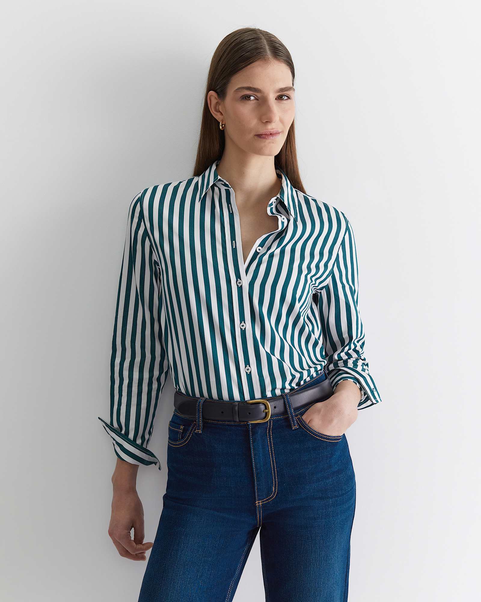 Serena Stripe Shirt in WHITE/GREEN